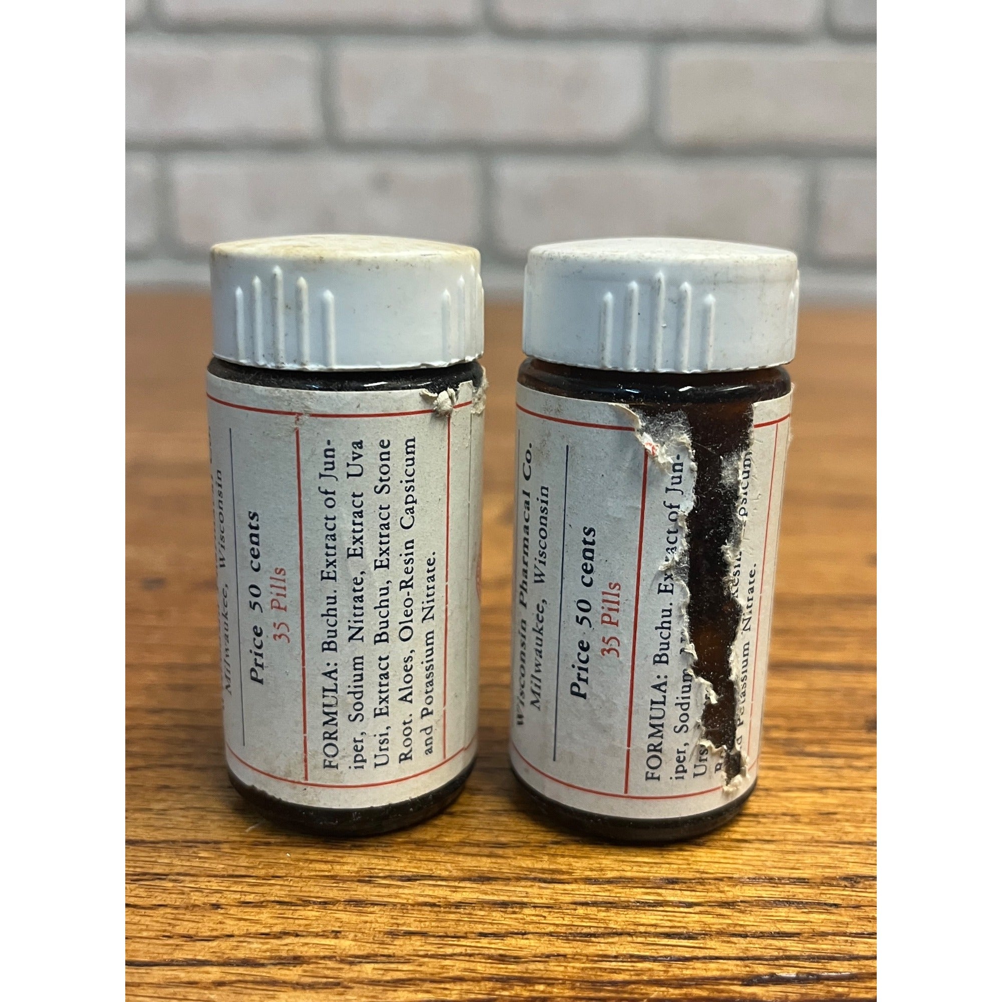 Vintage Lot (2) Wisconsin Pharmacal Co. Amber Glass Medicine Bottles Milwaukee