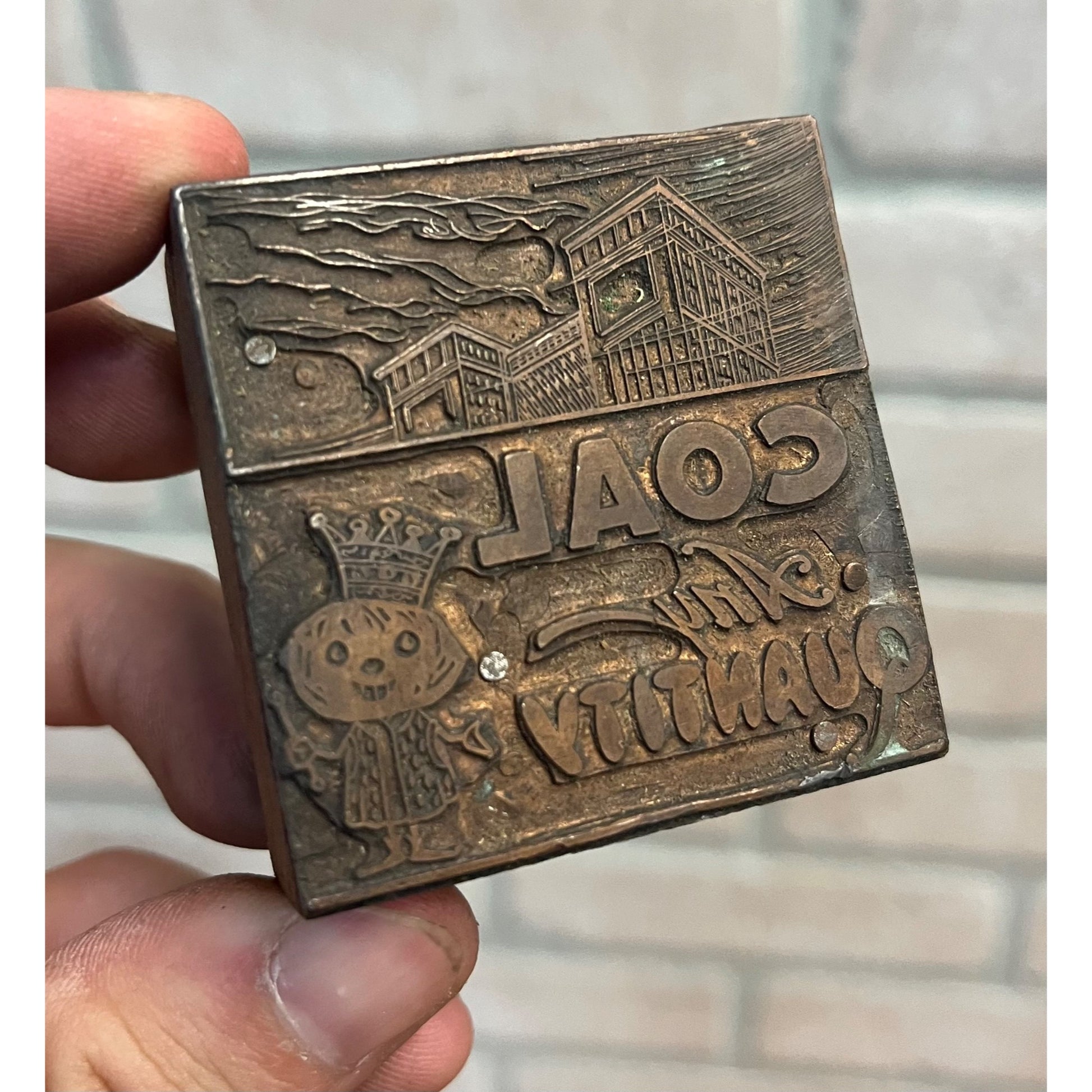 Vintage Letterpress Printing Block Old King Coal Advertising Copper
