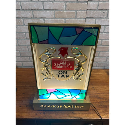 Vintage 1964 Old Milwaukee Beer On Tap Lighted Bar Sign Stained Glass Look