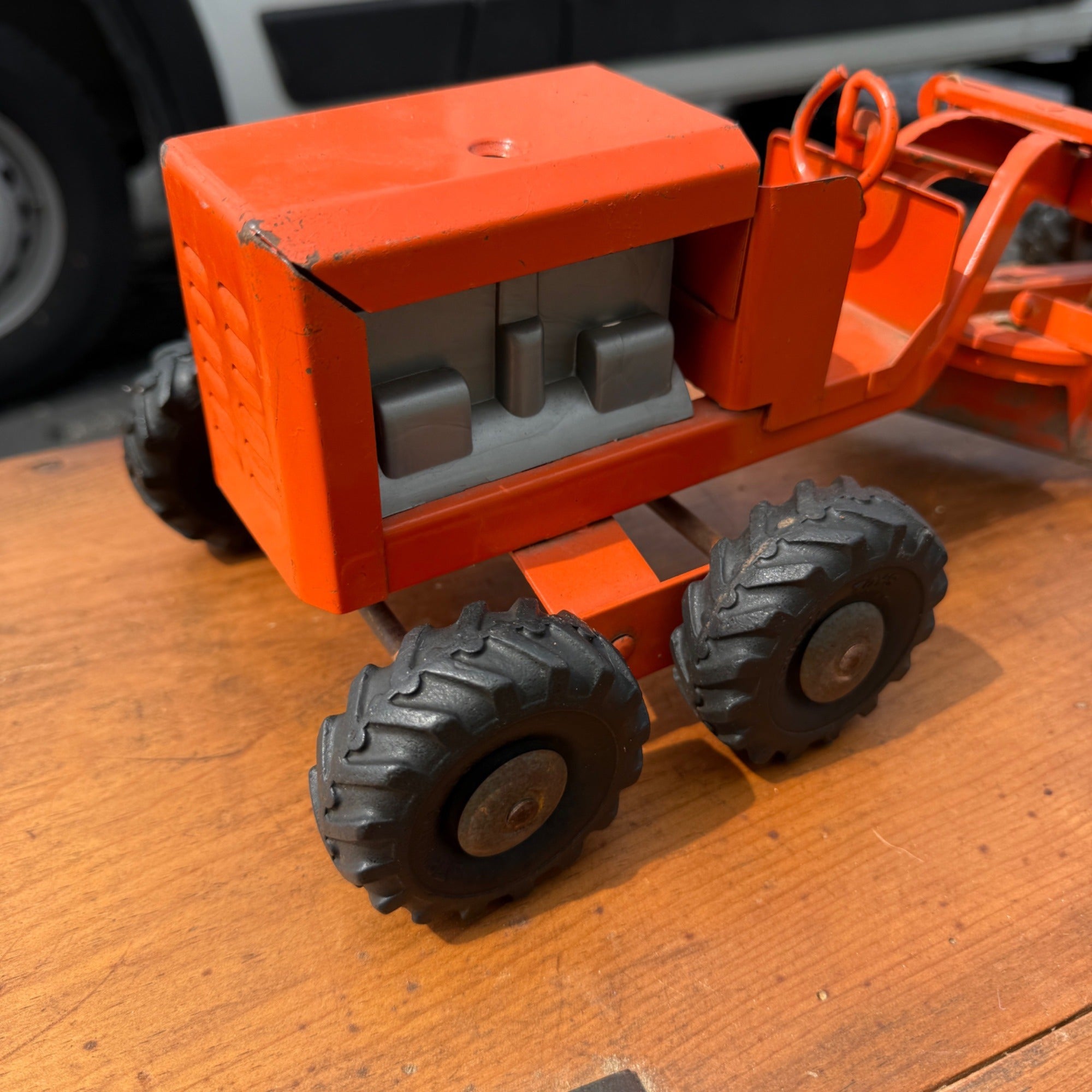 Vintage 1950s Structo Pressed Steel Toy Orange Construction Road Grader
