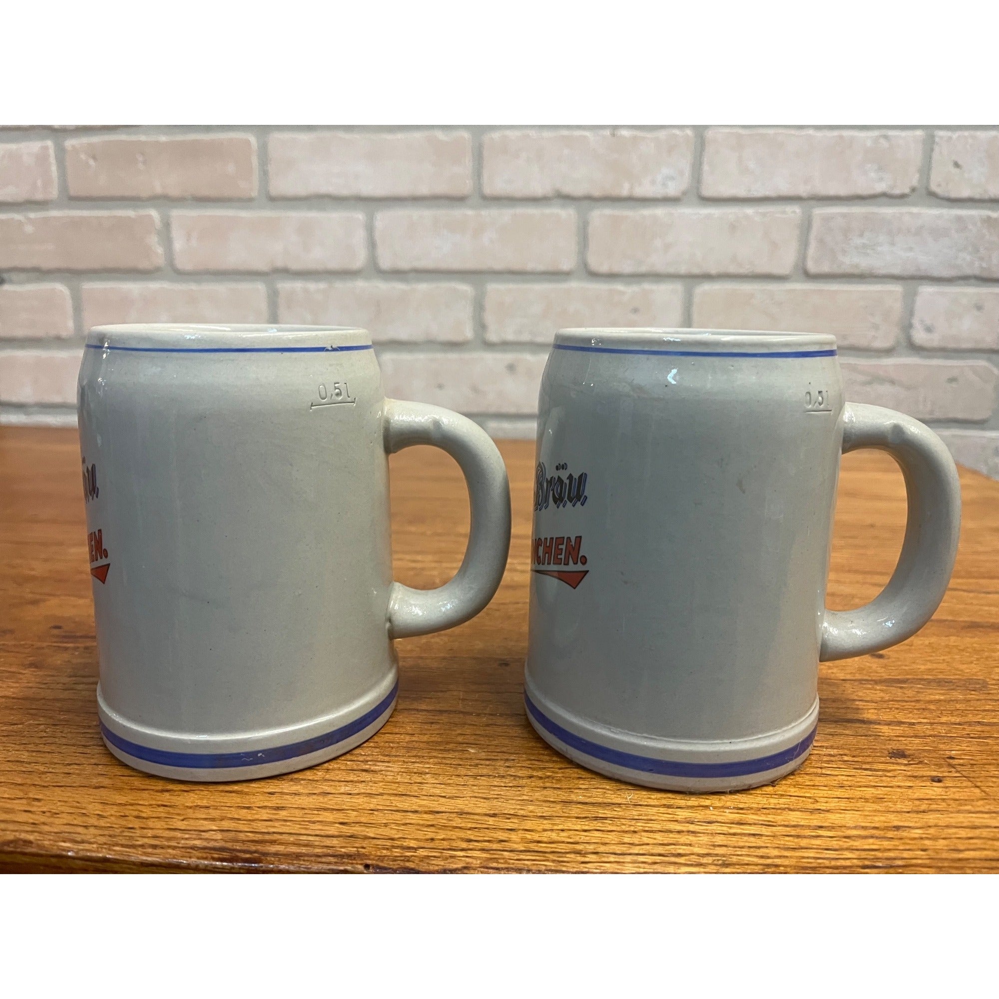 Pair Vintage Pschorr Brau Munchen Beer Mug Stein Made in West Germany 0.5 Liter