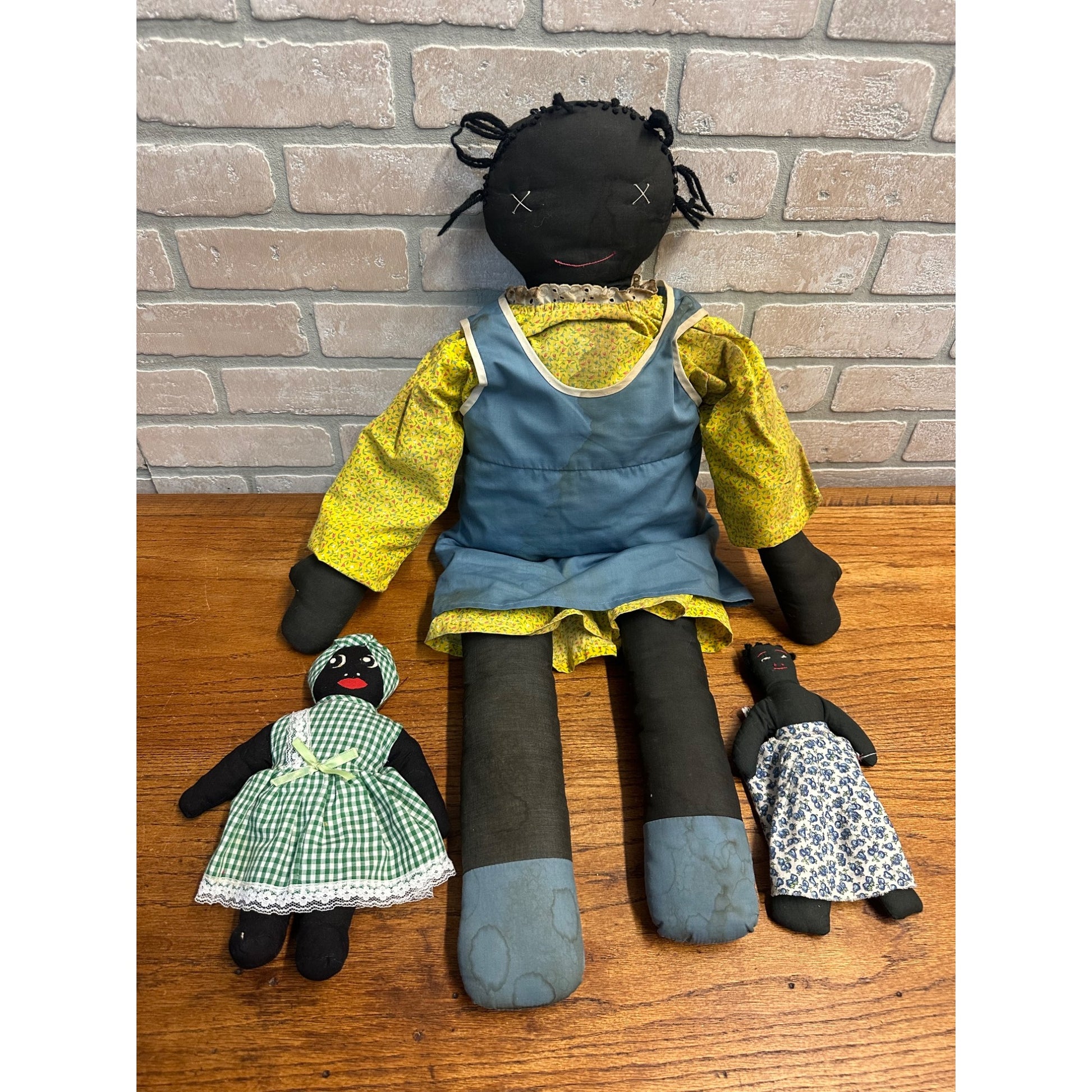 Primitive Style Folk Art Rag Doll Cloth Handmade Vintage Lot (3)