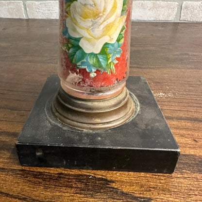 Antique Early 1900s Pedestal 12" Oil Kerosene Lamp Burner w/ Reverse Paint Glass