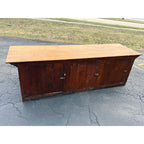 Antique 8ft General Store Display Counter Cabinet w/ Glass, Dog Head & Grape Carvings – c.1900