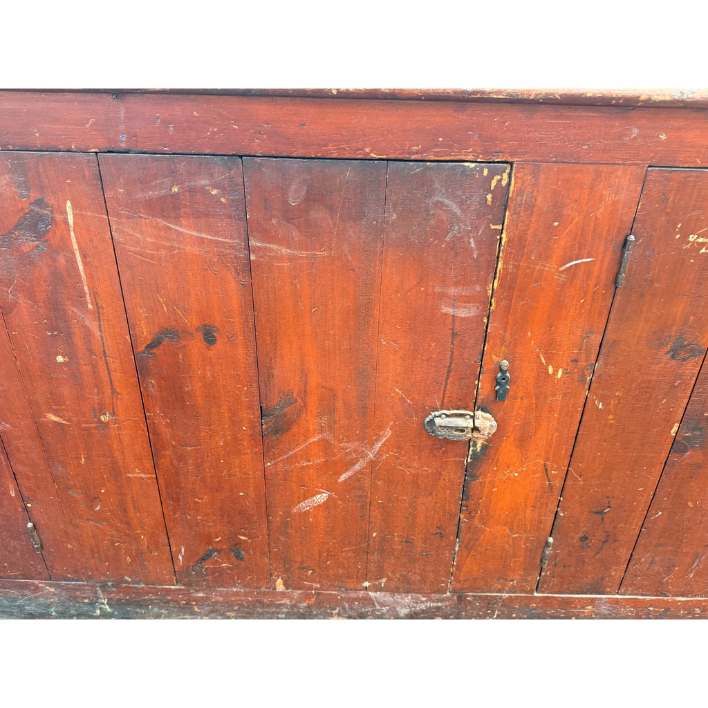 Antique 8ft General Store Display Counter Cabinet w/ Glass, Dog Head & Grape Carvings – c.1900