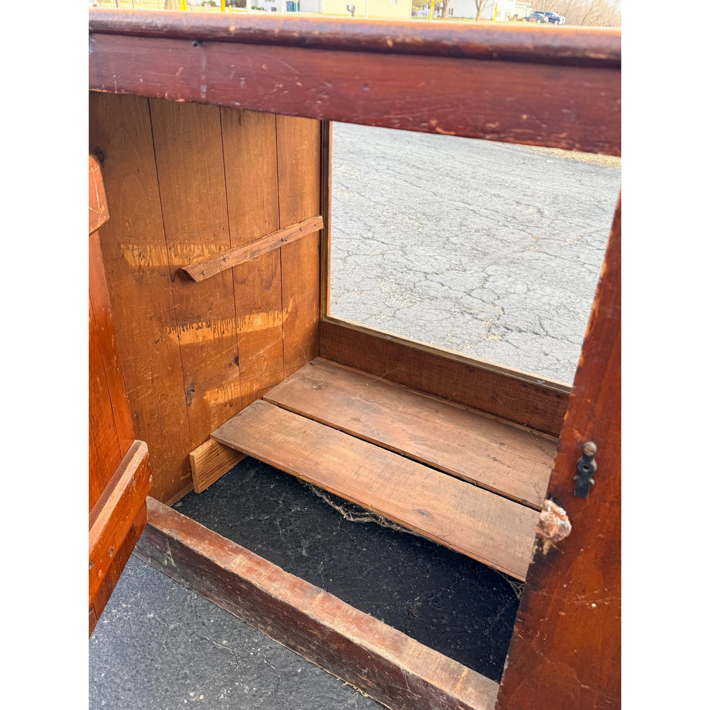 Antique 8ft General Store Display Counter Cabinet w/ Glass, Dog Head & Grape Carvings – c.1900
