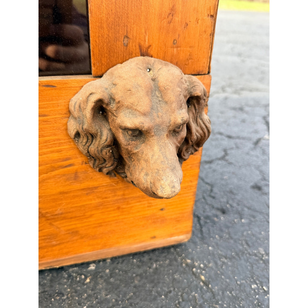 Antique 8ft General Store Display Counter Cabinet w/ Glass, Dog Head & Grape Carvings – c.1900