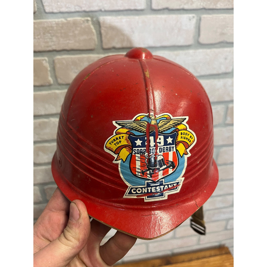 Vintage Chevy Soap Box Derby Racing Helmet Chevrolet GM Car Accessory Red Hat
