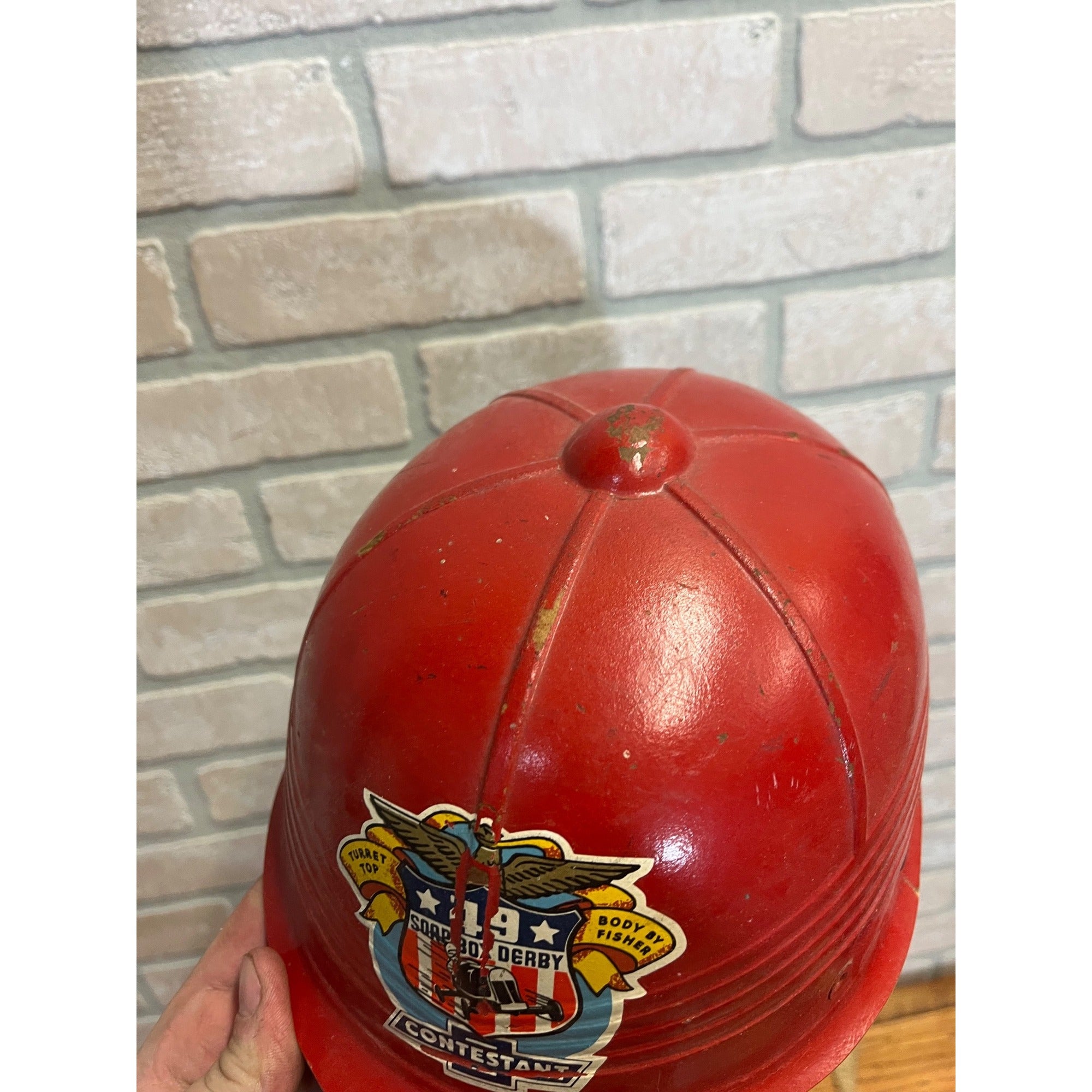 Vintage Chevy Soap Box Derby Racing Helmet Chevrolet GM Car Accessory Red Hat