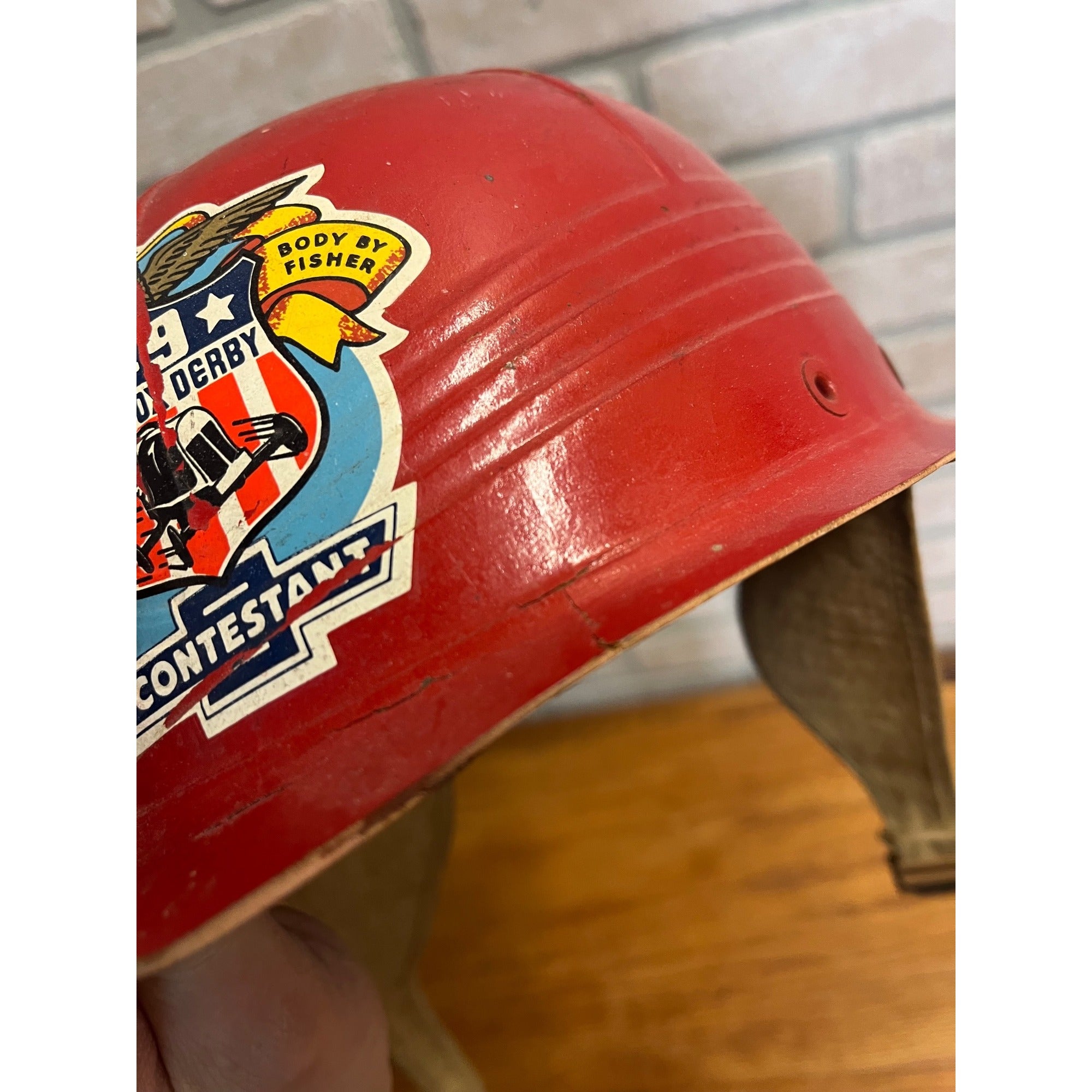 Vintage Chevy Soap Box Derby Racing Helmet Chevrolet GM Car Accessory Red Hat