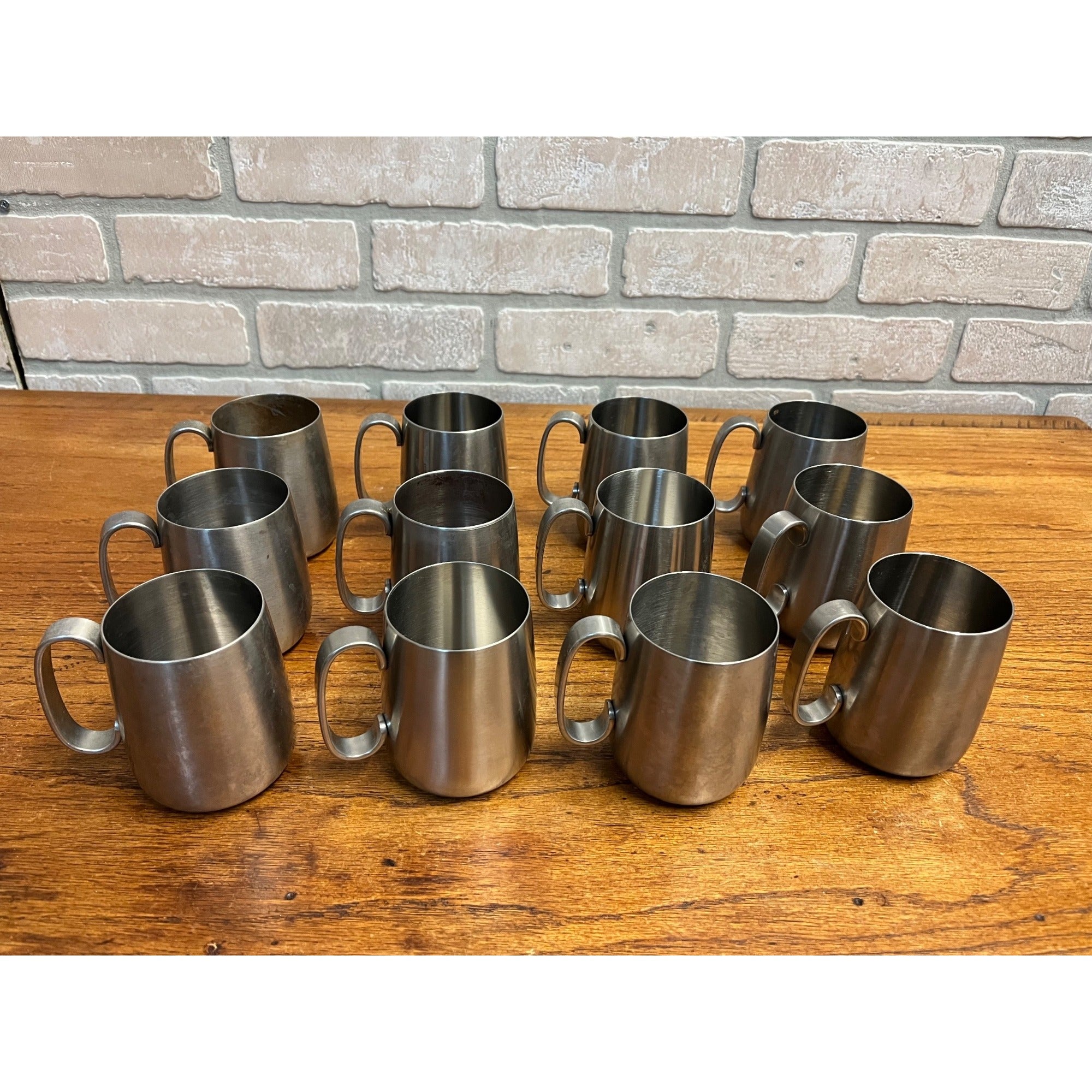 Vintage 1960s Old Hall Stainless Half Pint Tankards Mugs MCM Robert Welch Set 12