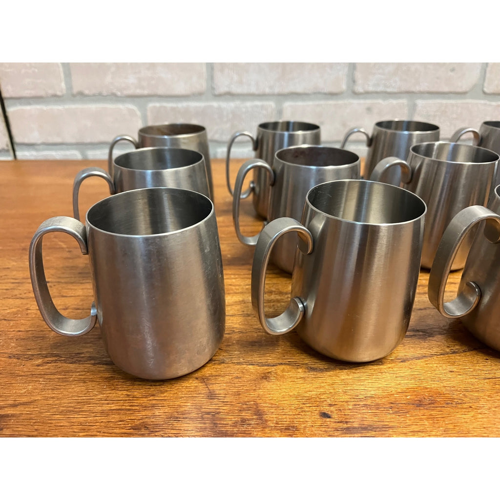 Vintage 1960s Old Hall Stainless Half Pint Tankards Mugs MCM Robert Welch Set 12