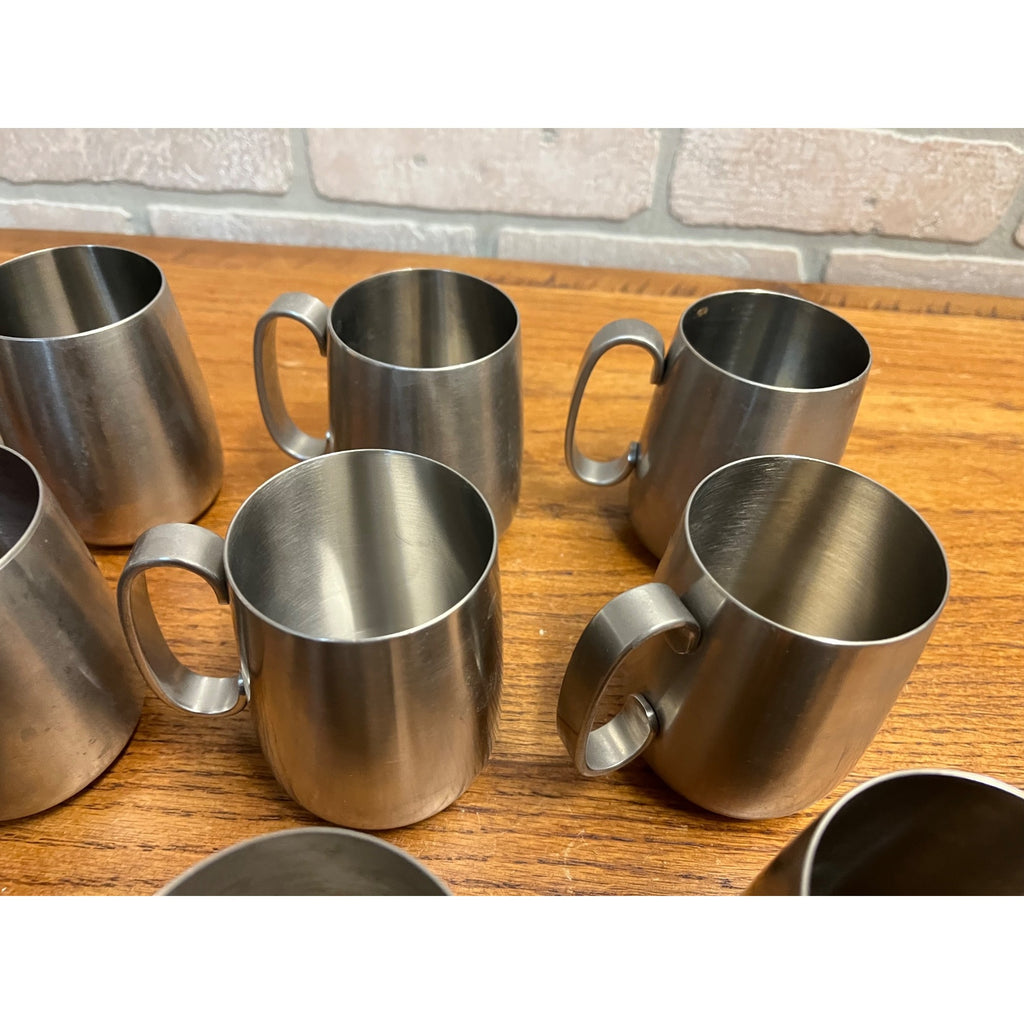 Vintage 1960s Old Hall Stainless Half Pint Tankards Mugs MCM Robert Welch Set 12