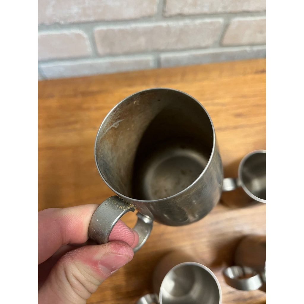 Vintage 1960s Old Hall Stainless Half Pint Tankards Mugs MCM Robert Welch Set 12