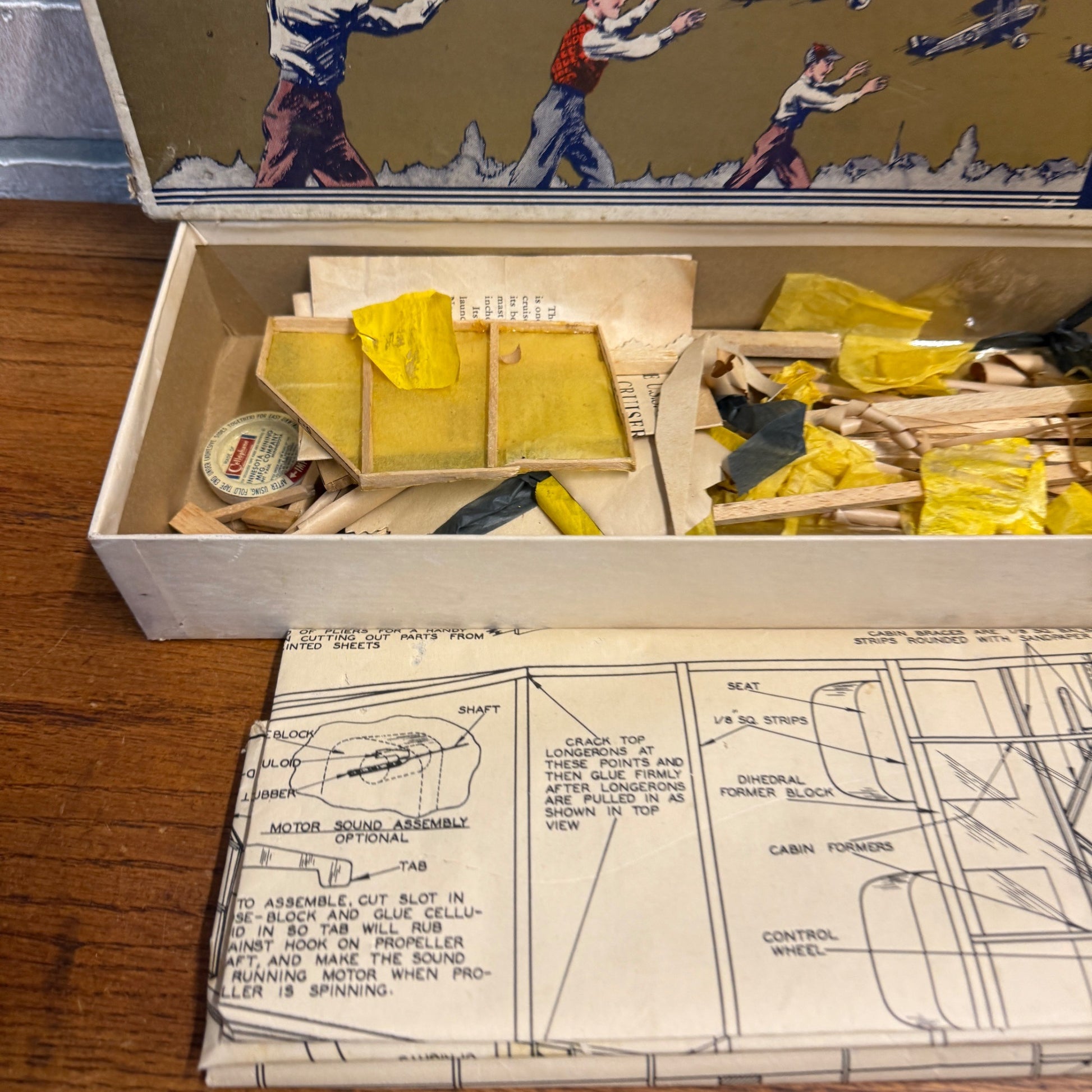 Vintage 1930s Comet Model Airplane Kit w/ Parts Unbuilt Box Chicago