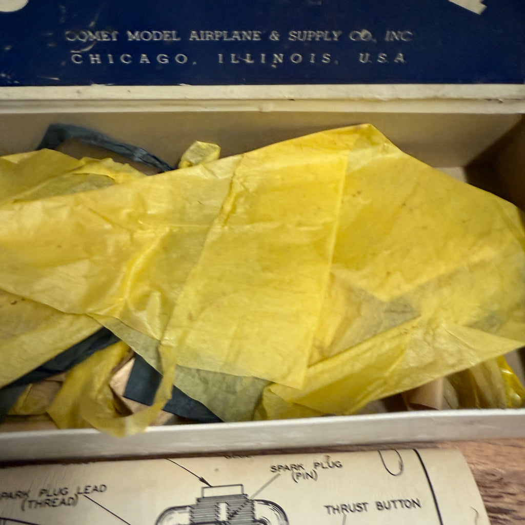 Vintage 1930s Comet Model Airplane Kit w/ Parts Unbuilt Box Chicago