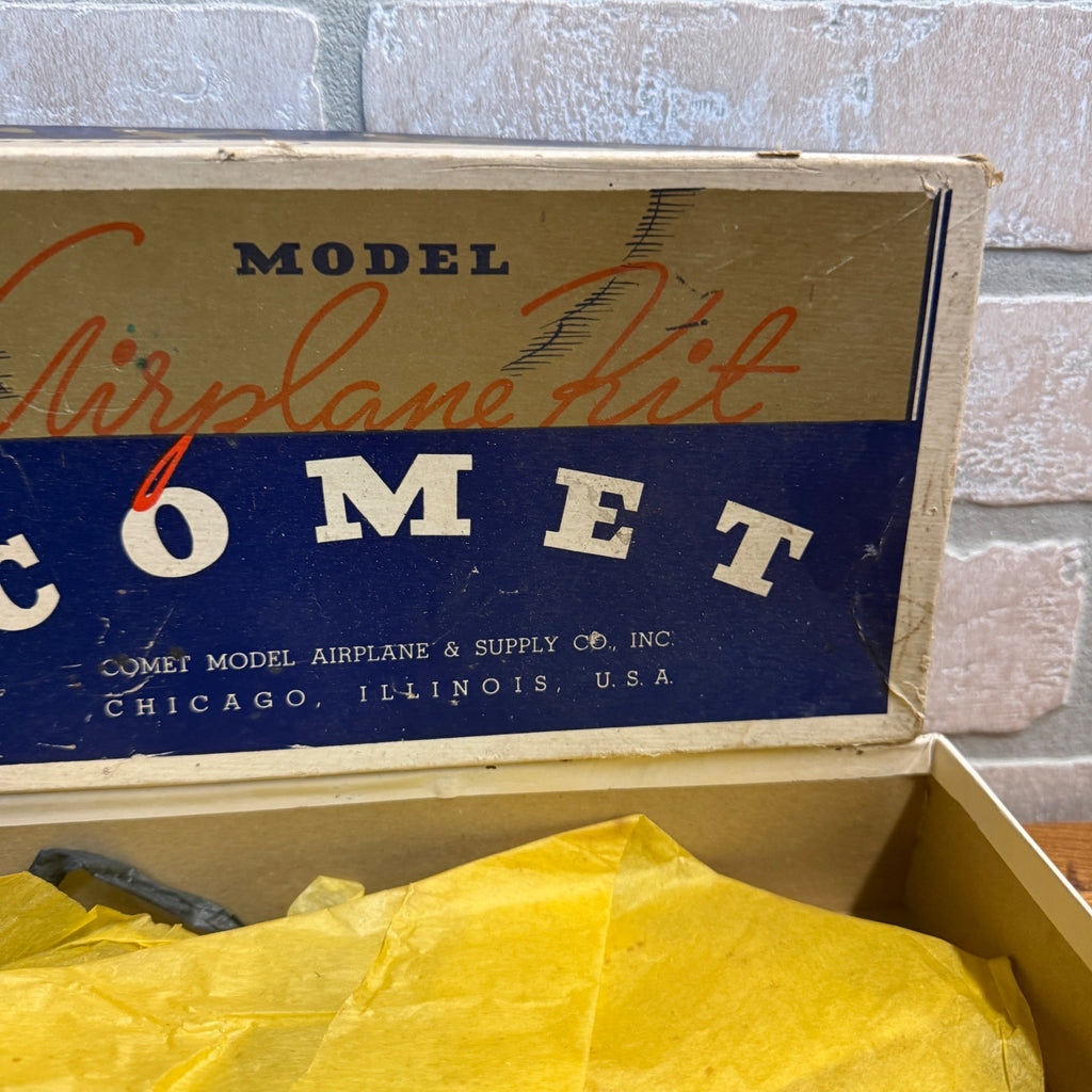 Vintage 1930s Comet Model Airplane Kit w/ Parts Unbuilt Box Chicago