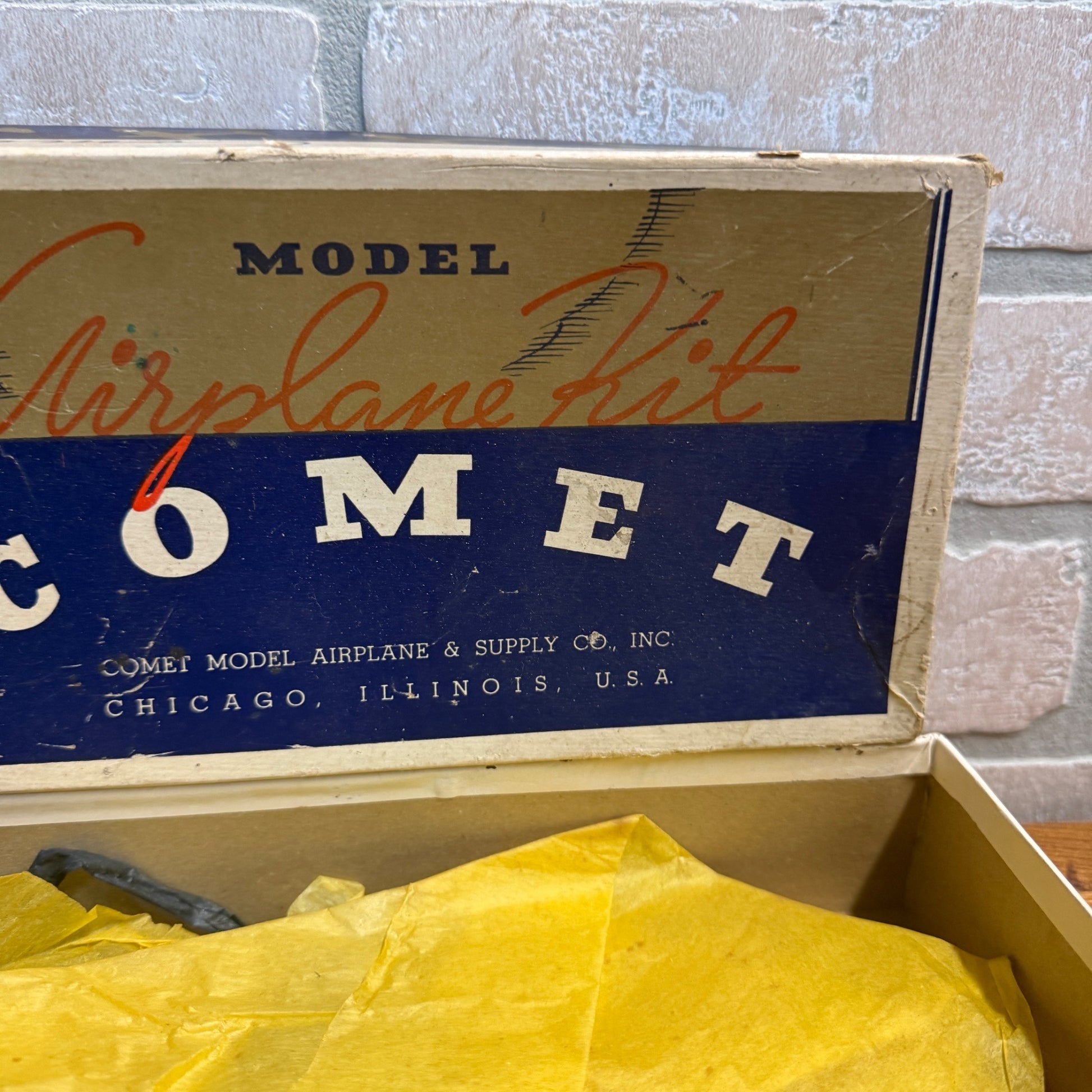 Vintage 1930s Comet Model Airplane Kit w/ Parts Unbuilt Box Chicago