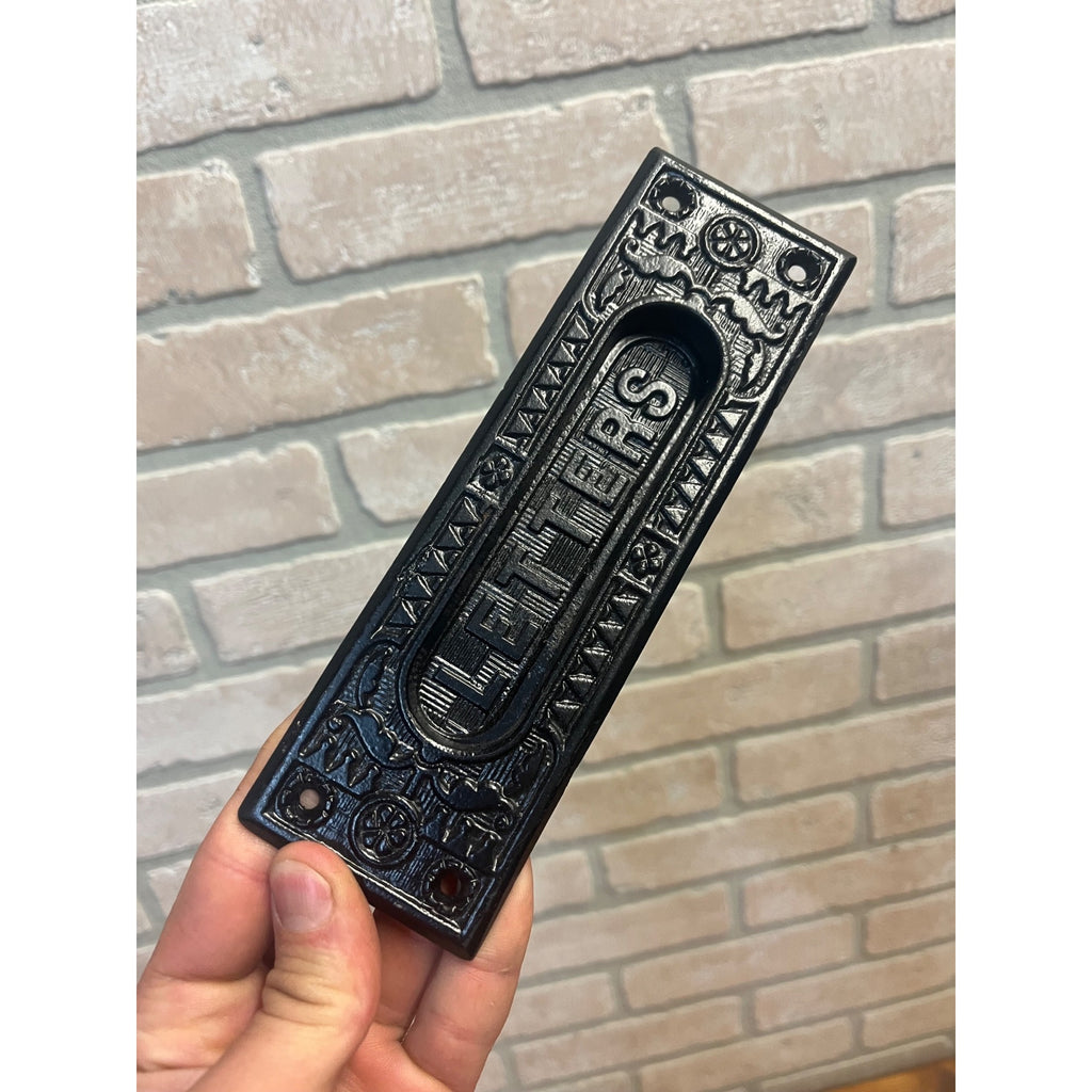 Vintage Mail Delivery Slot Door Mailbox Eastlake Victorian Cast Iron Metal
