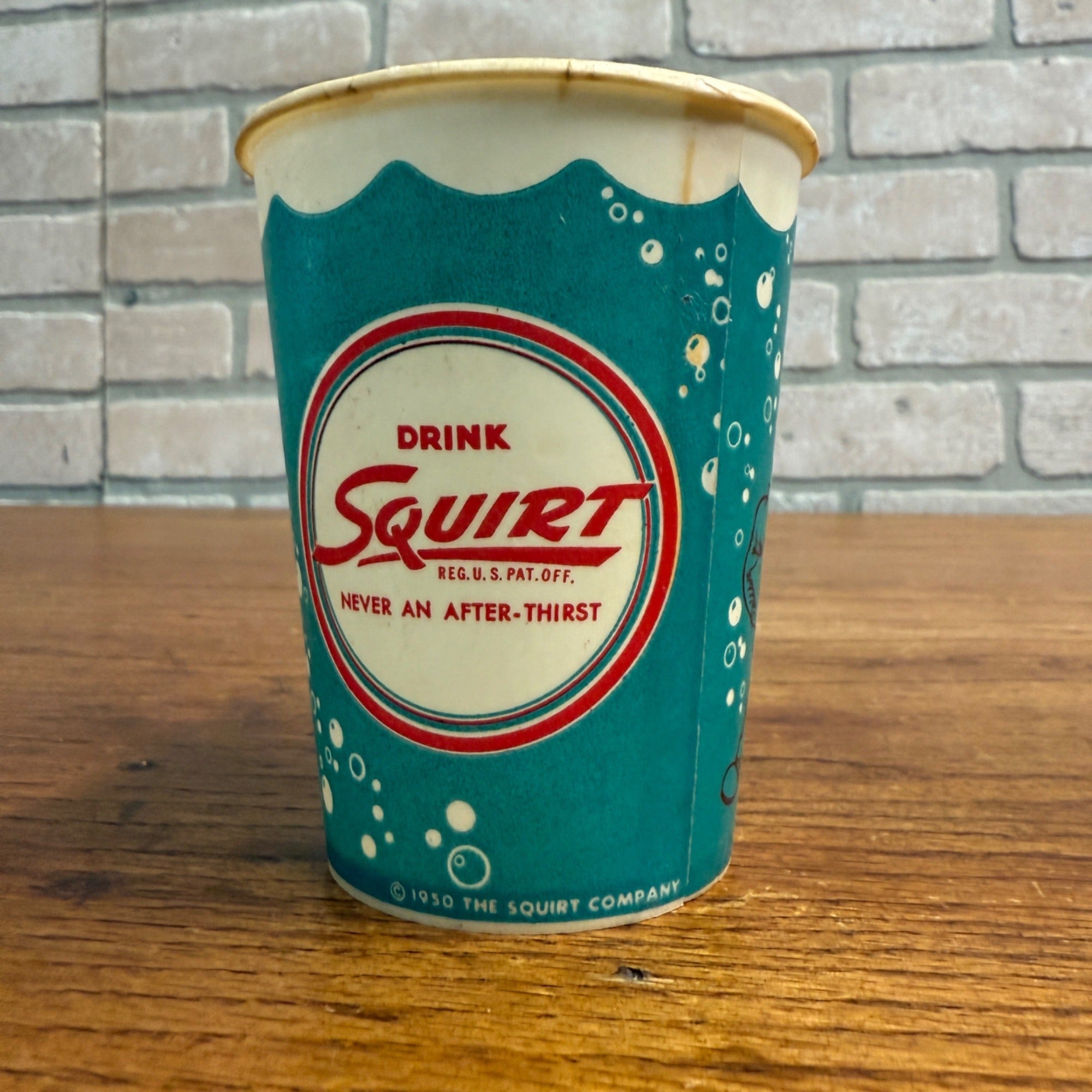 SCARCE 1950 Squirt 9oz Paper Wax Blue Promotional Cup w/ Squirty