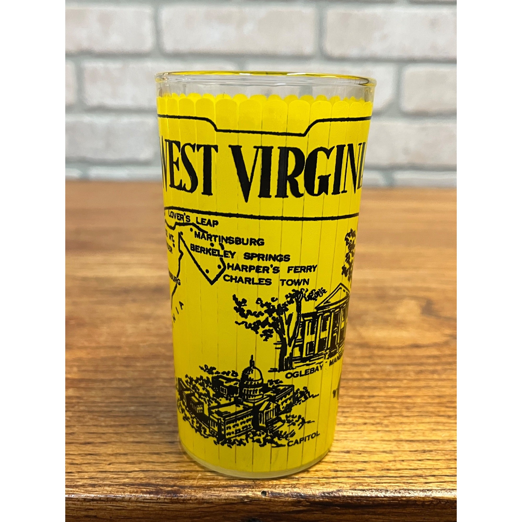 Vintage State Drinking Glass West Virginia Hazel Atlas Map and Attractions