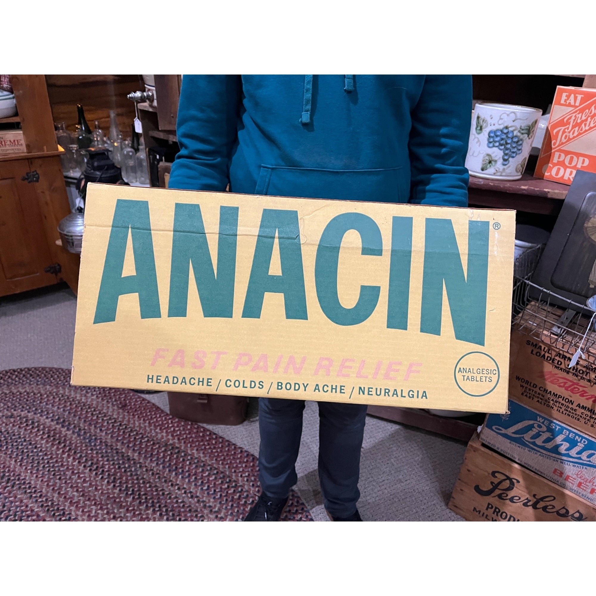 Vintage Anacin Pain Relif Medicine Drug Store HUGE Box Display Advertising Sign