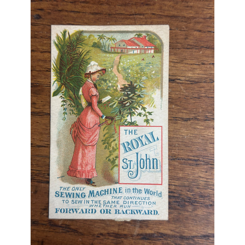 Antique 1890s Victorian Advertising Trade Card Royal St. John Sewing Machine