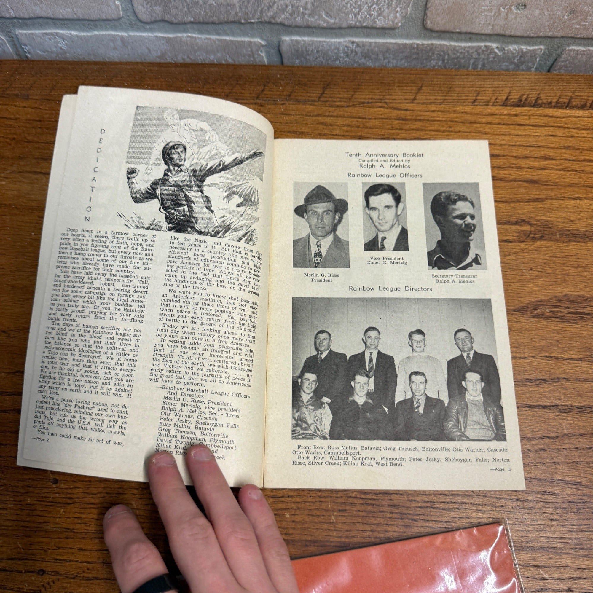 1944 West Bend WI Area Baseball League Booklet Rainbow Baseball League