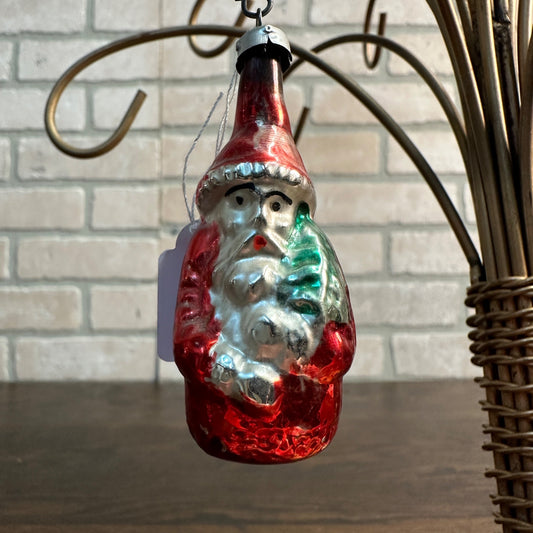 Vintage 2-1/2" Mercury Glass Ornament Christmas Santa Claus W/ Tree