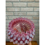 Hobbs Brockunier Victorian Cranberry Opalescent Hobnail Ruffled Edge Bowl 4.25"
