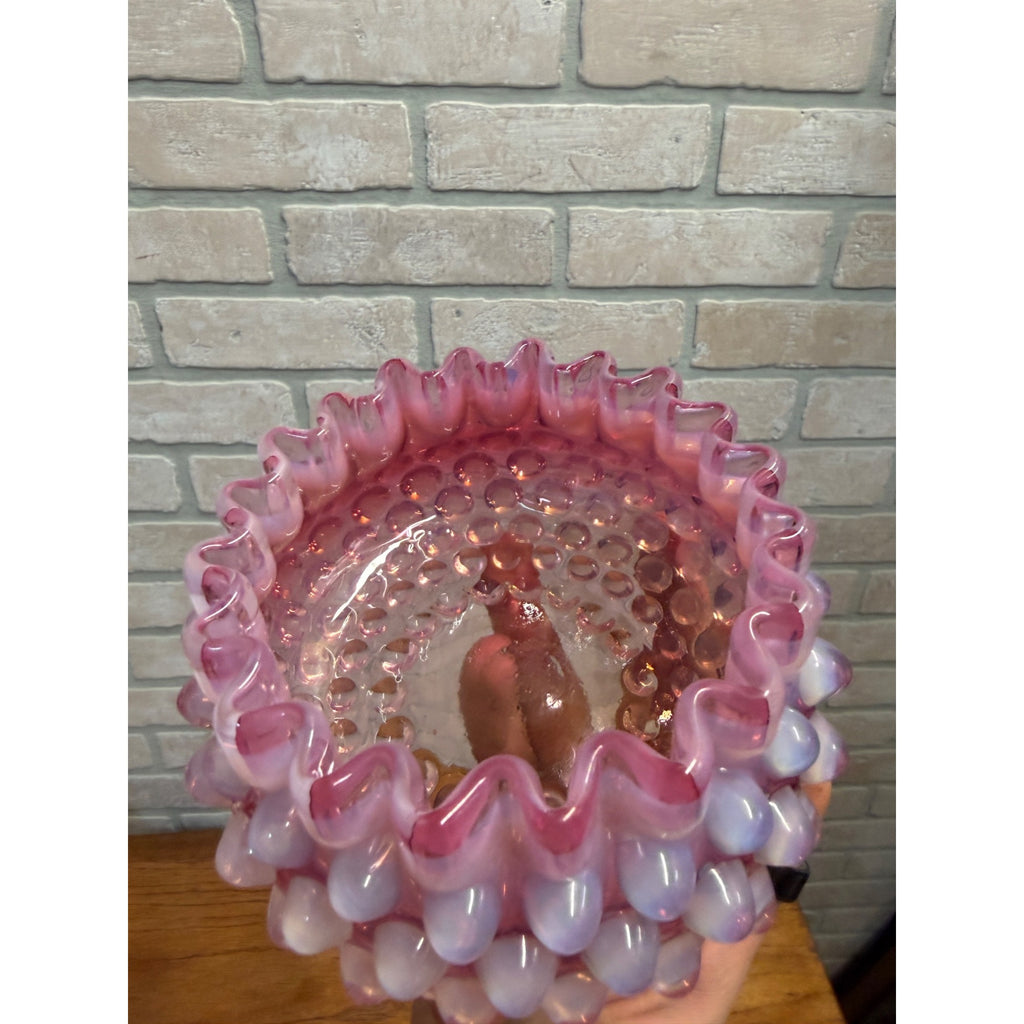 Hobbs Brockunier Victorian Cranberry Opalescent Hobnail Ruffled Edge Bowl 4.25"