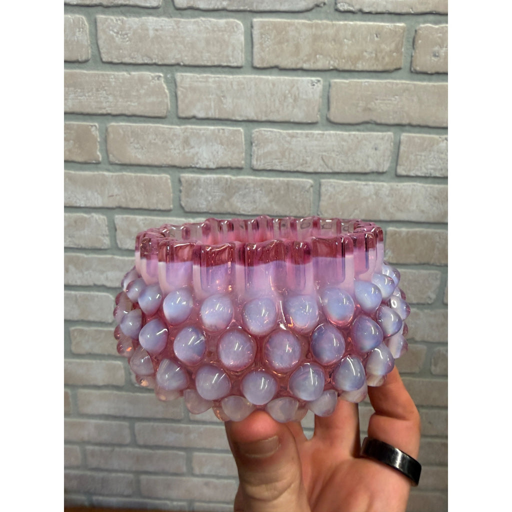 Hobbs Brockunier Victorian Cranberry Opalescent Hobnail Ruffled Edge Bowl 4.25"