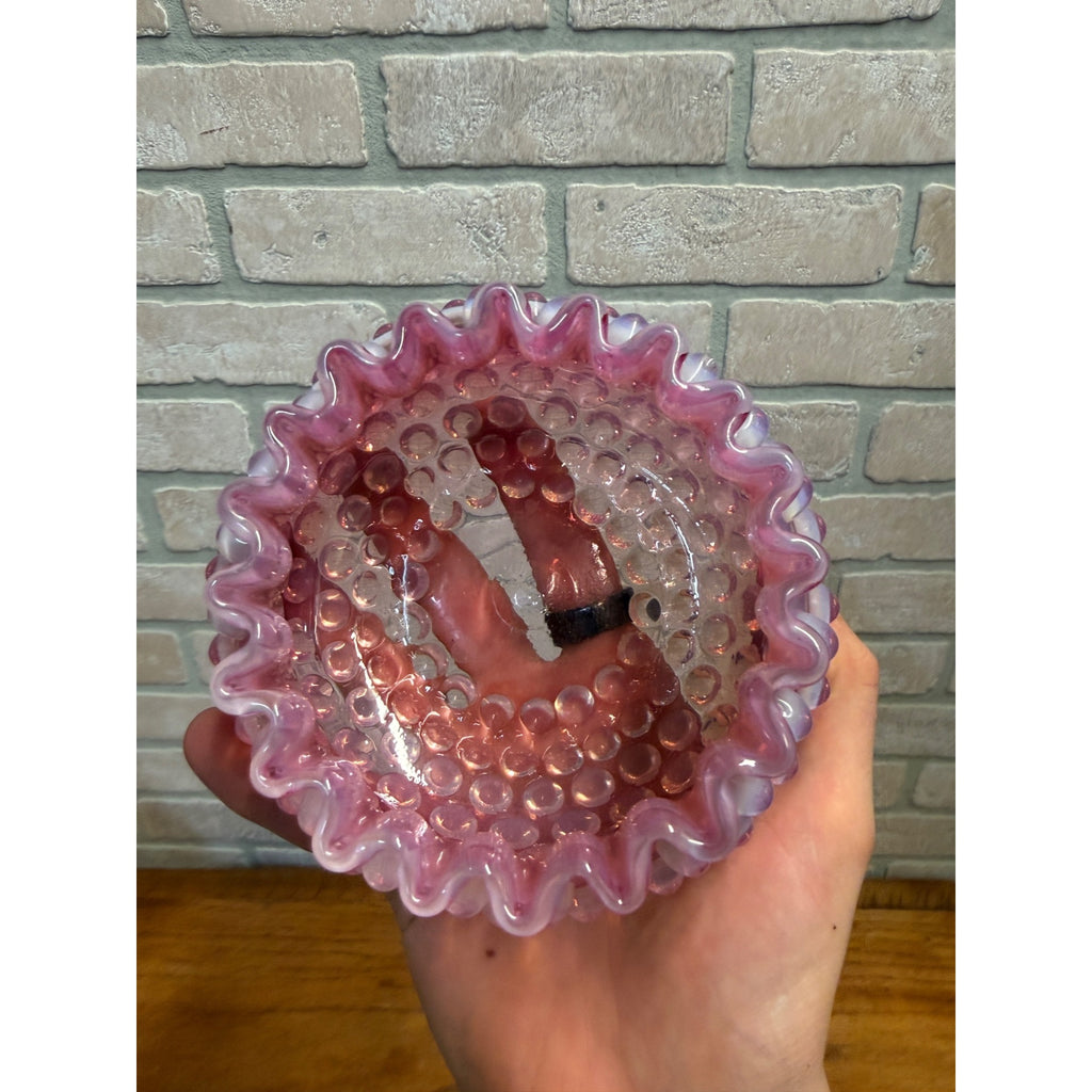 Hobbs Brockunier Victorian Cranberry Opalescent Hobnail Ruffled Edge Bowl 4.25"