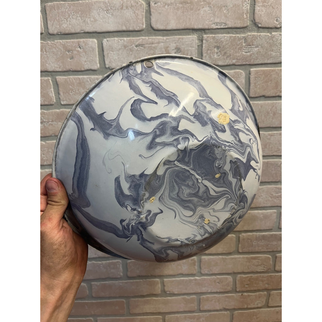 Antique Vintage Enamelware Graniteware Purple Lavender Grey  Swirl Bowl