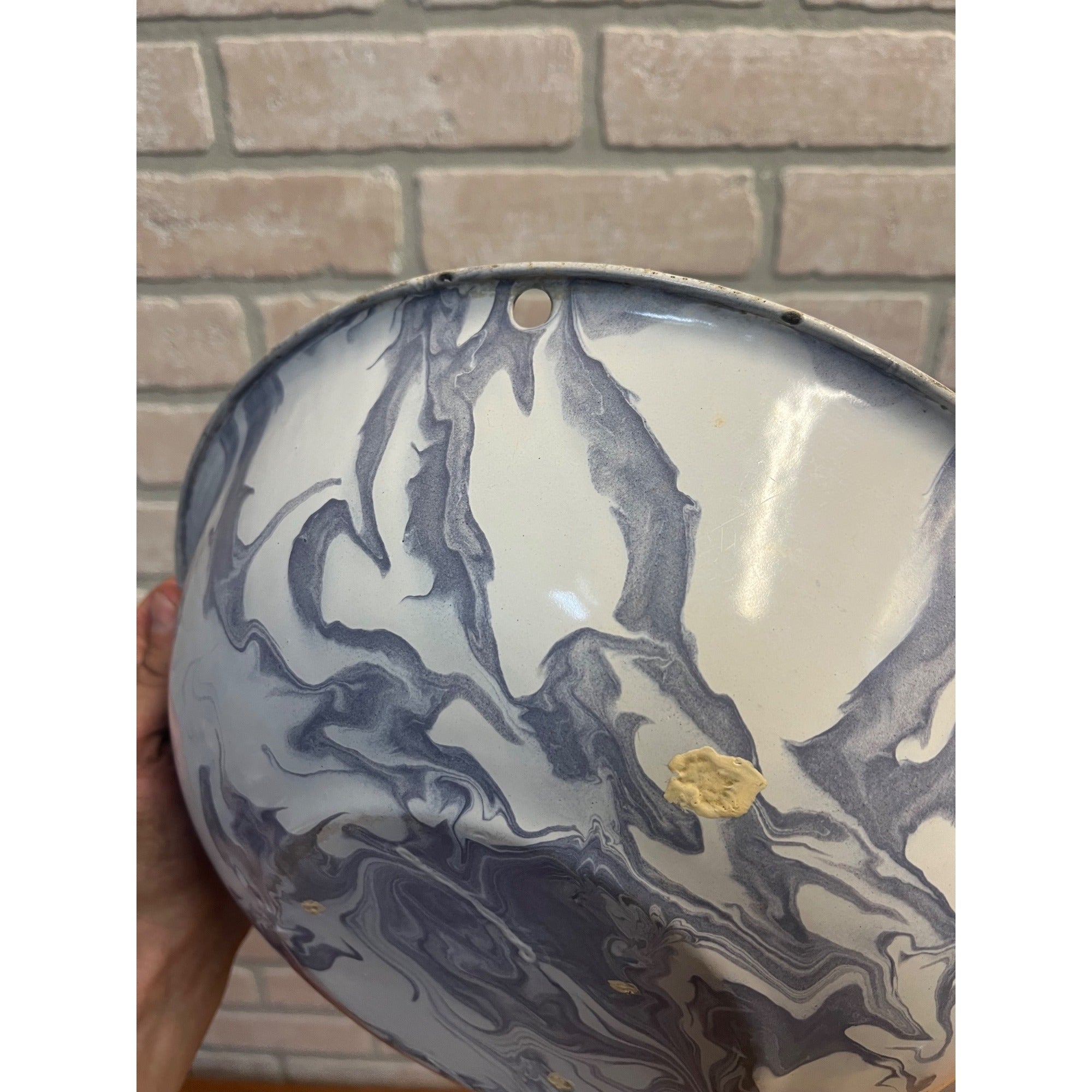 Antique Vintage Enamelware Graniteware Purple Lavender Grey  Swirl Bowl