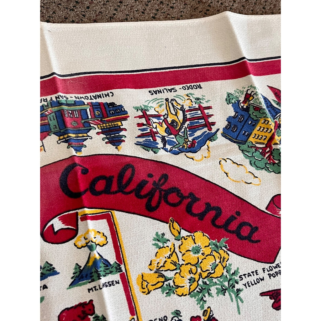 Vintage State of California Map Souvenir Kitchen Table Cloth 36" Tea Towel Retro