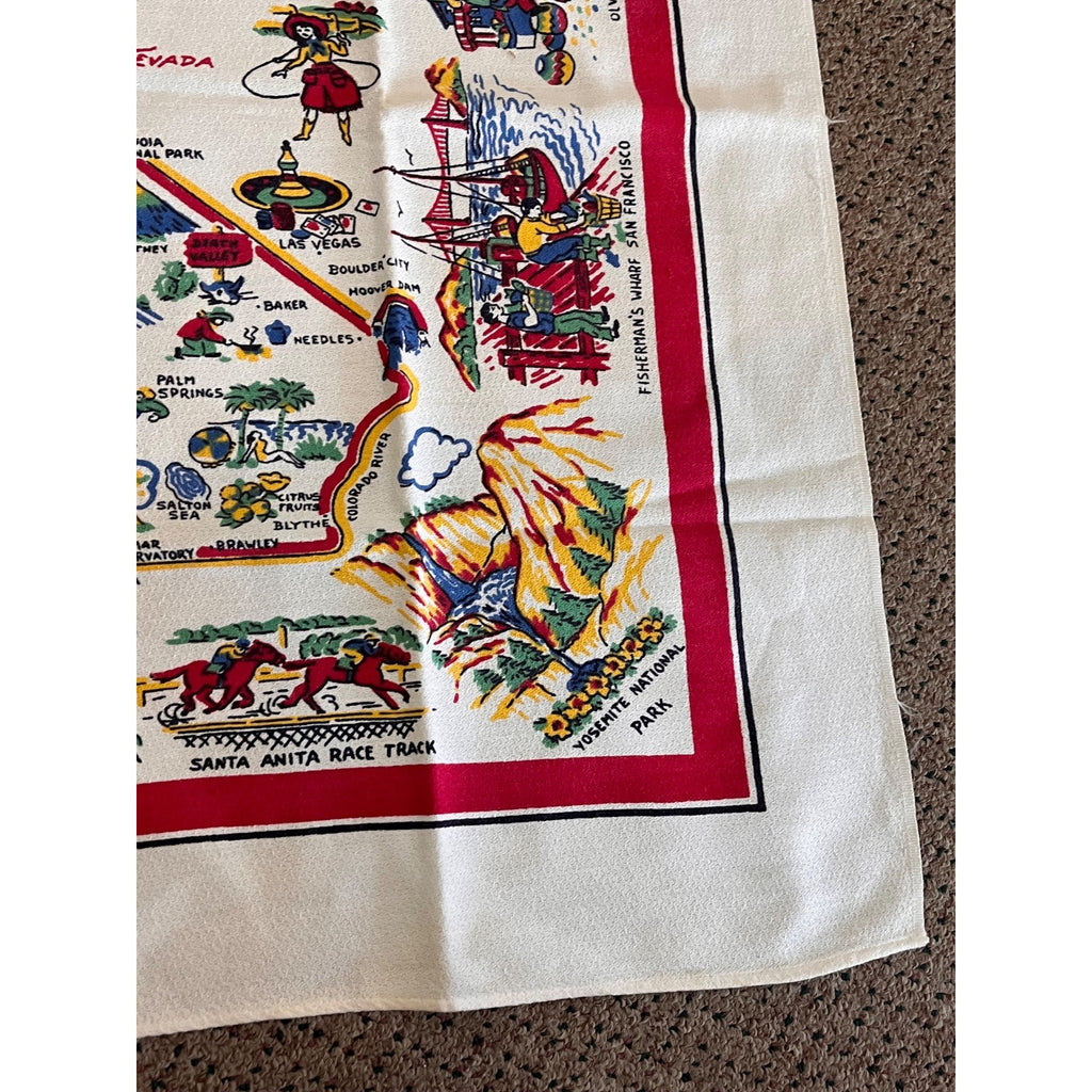 Vintage State of California Map Souvenir Kitchen Table Cloth 36" Tea Towel Retro