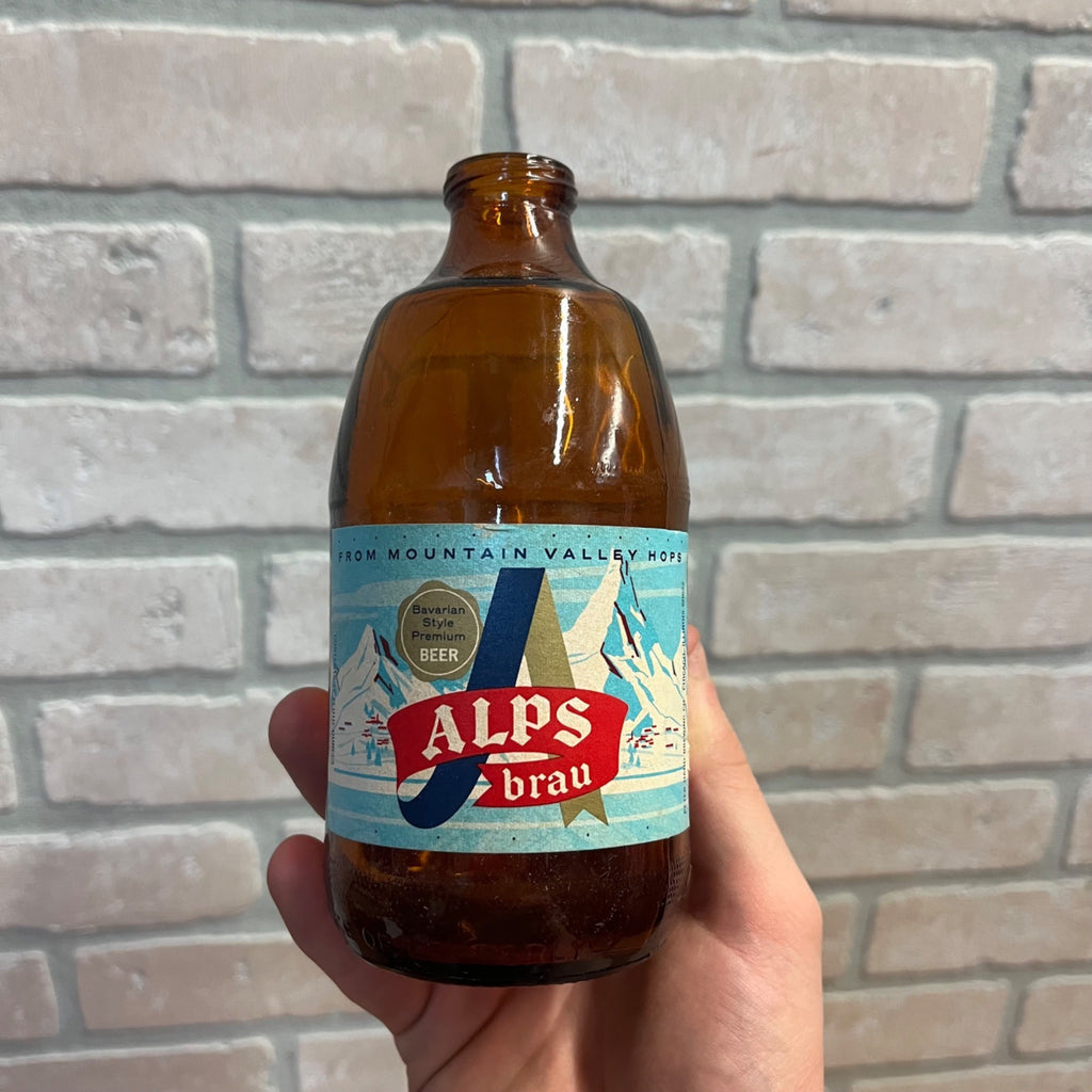1950’s Alps Brau beer bottle from Old Crown Brewing 12 oz Peter Hand Chicago Stubby