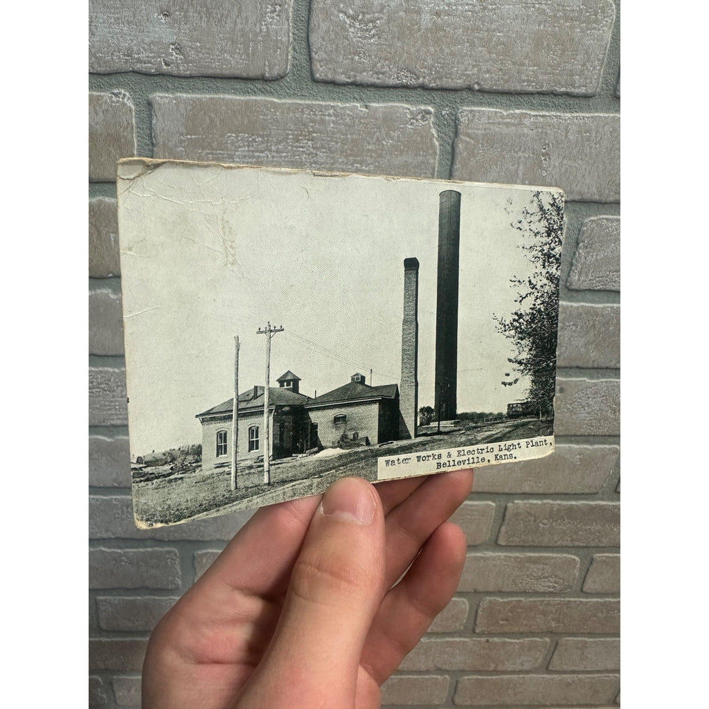 Vintage Water Works & Electric Light Plant, Belleville Kansas Photo Postcard