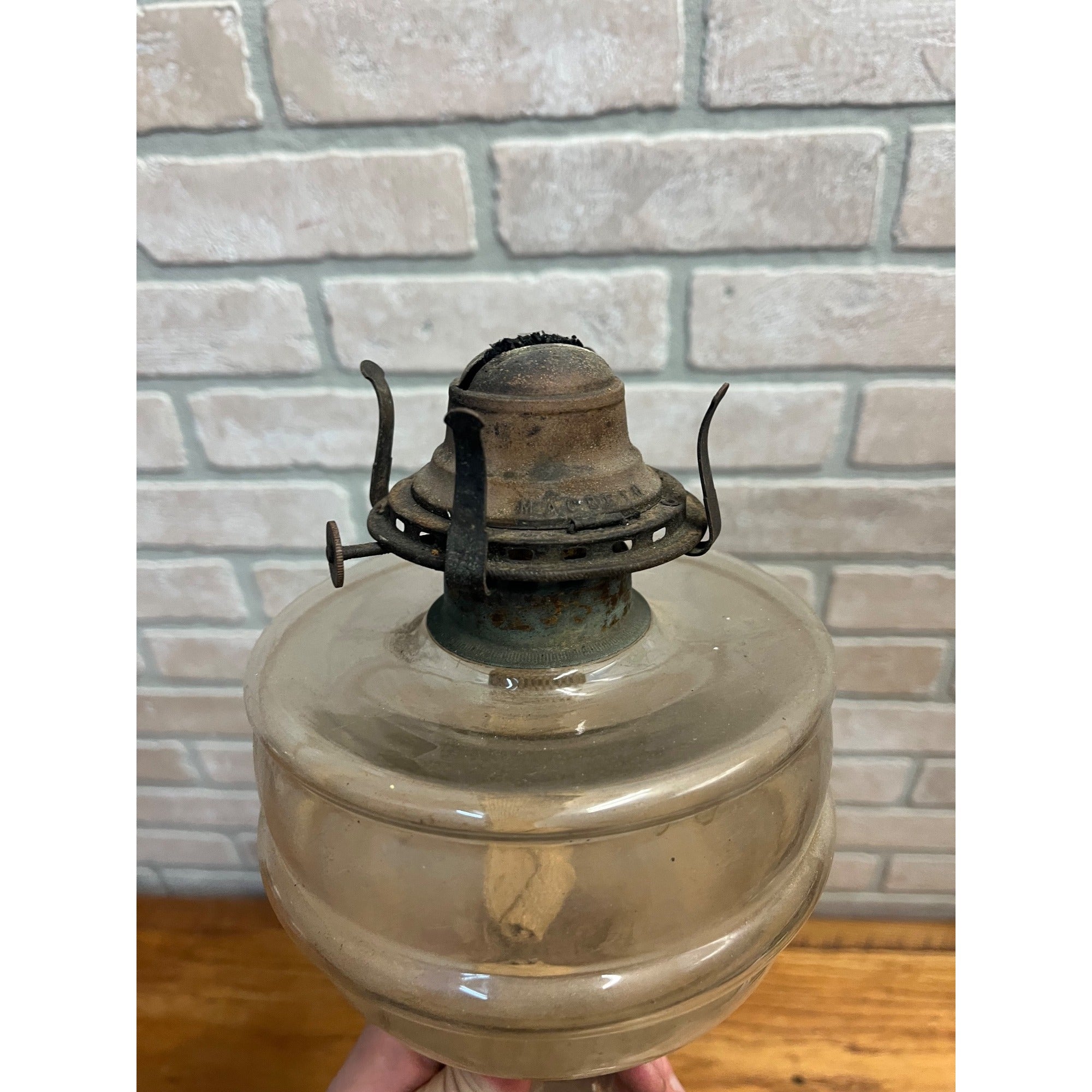 Vintage Antique kerosene oil lamp clear glass Tall Macbeth Nutype Burner