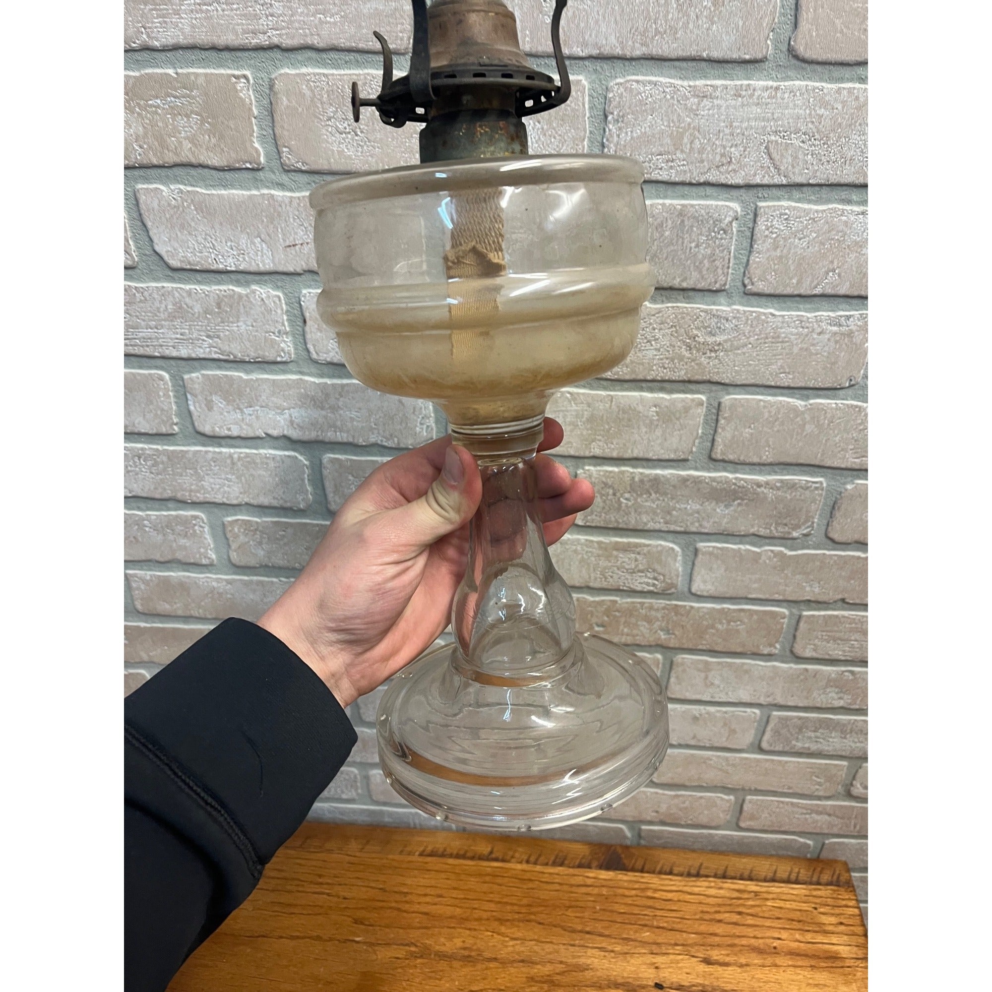 Vintage Antique kerosene oil lamp clear glass Tall Macbeth Nutype Burner