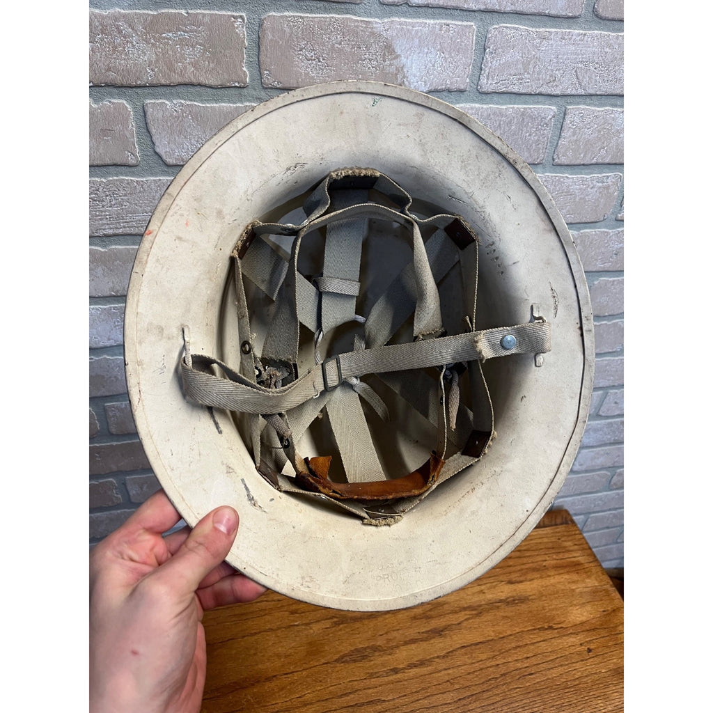 WWII U.S. Civil Defense Steel Helmet Original White Air Raids