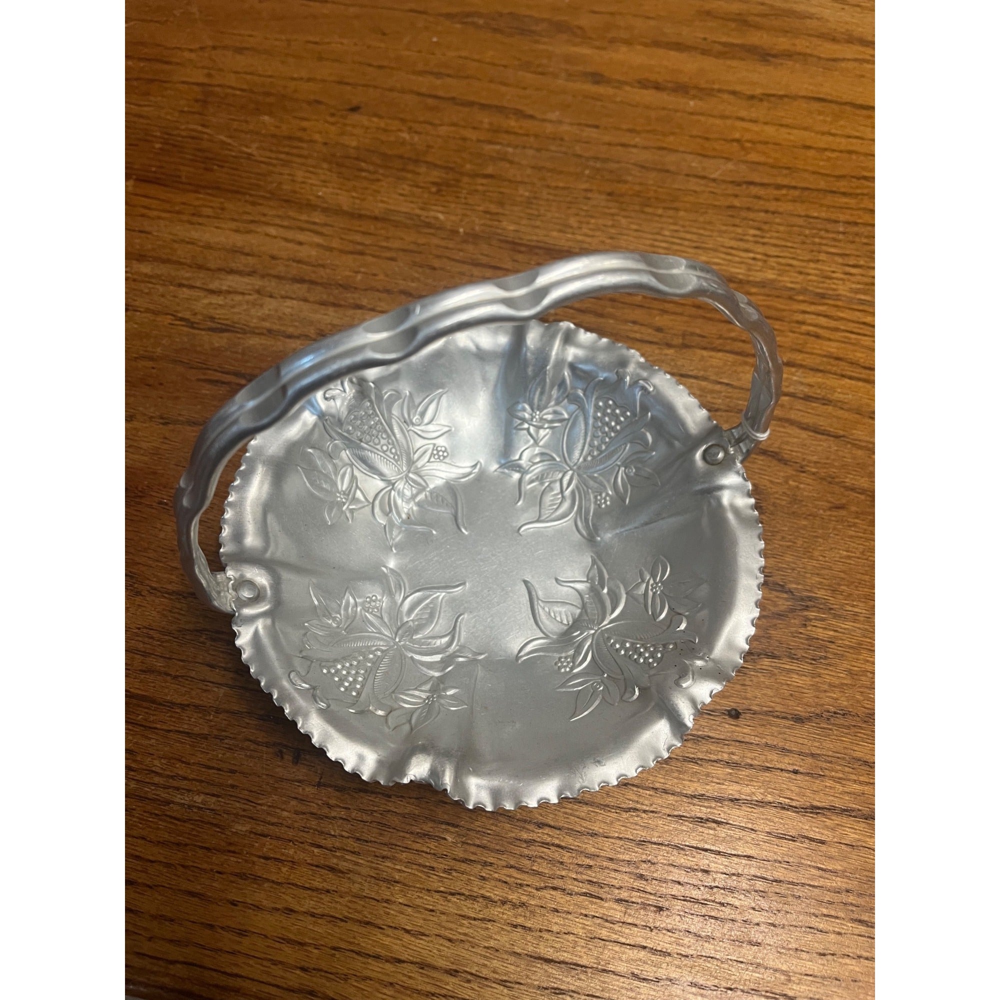 Vintage Mid Century Aluminum Dresser Decorative Tray Basket w/ Flowers Wedding Decor