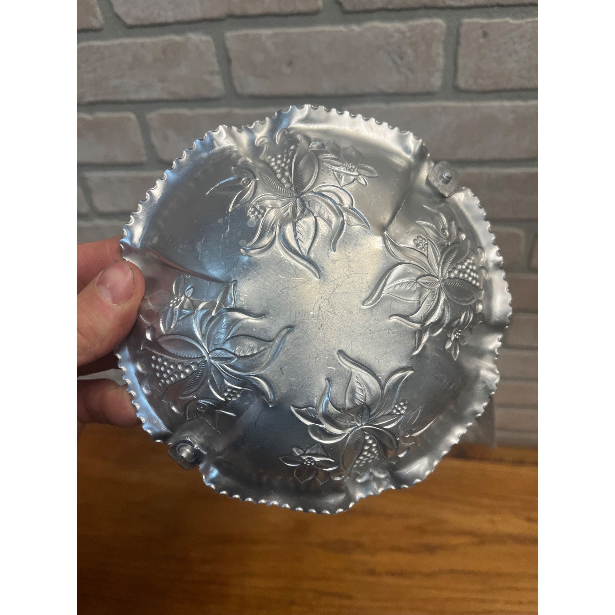 Vintage Mid Century Aluminum Dresser Decorative Tray Basket w/ Flowers Wedding Decor