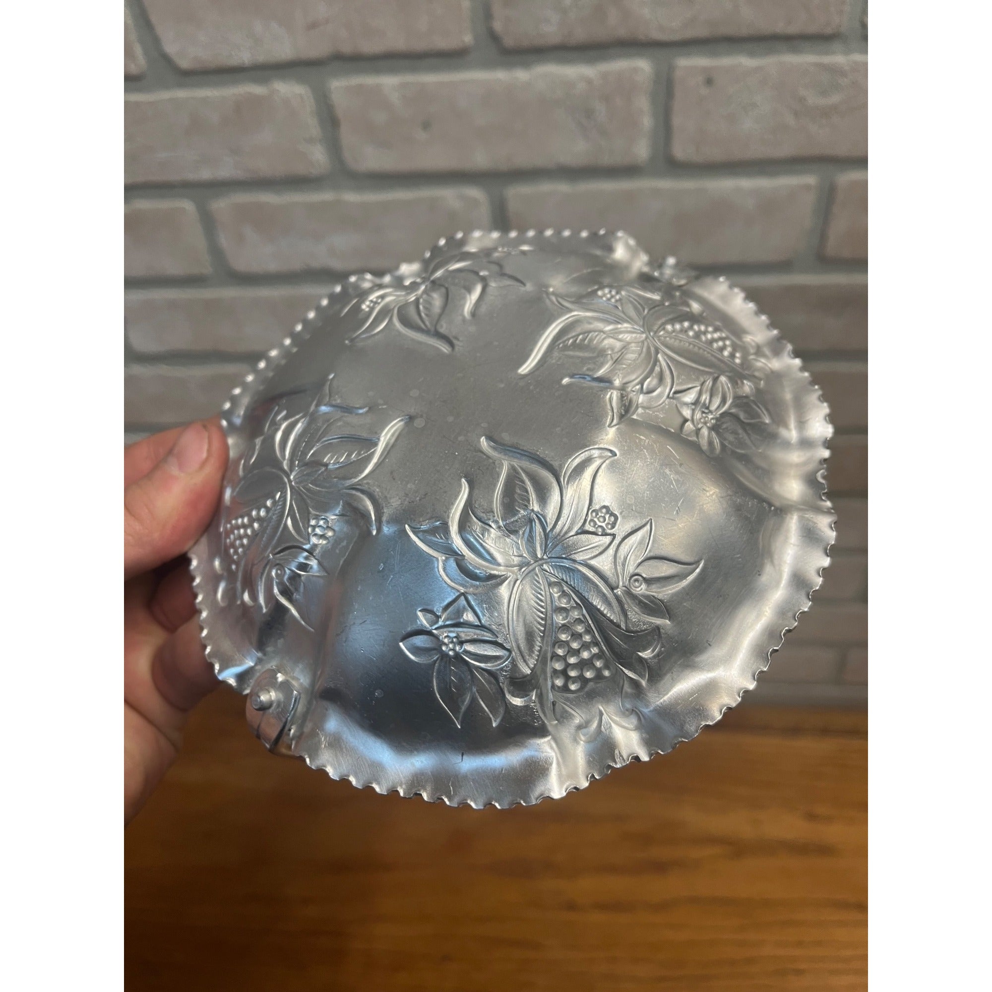 Vintage Mid Century Aluminum Dresser Decorative Tray Basket w/ Flowers Wedding Decor