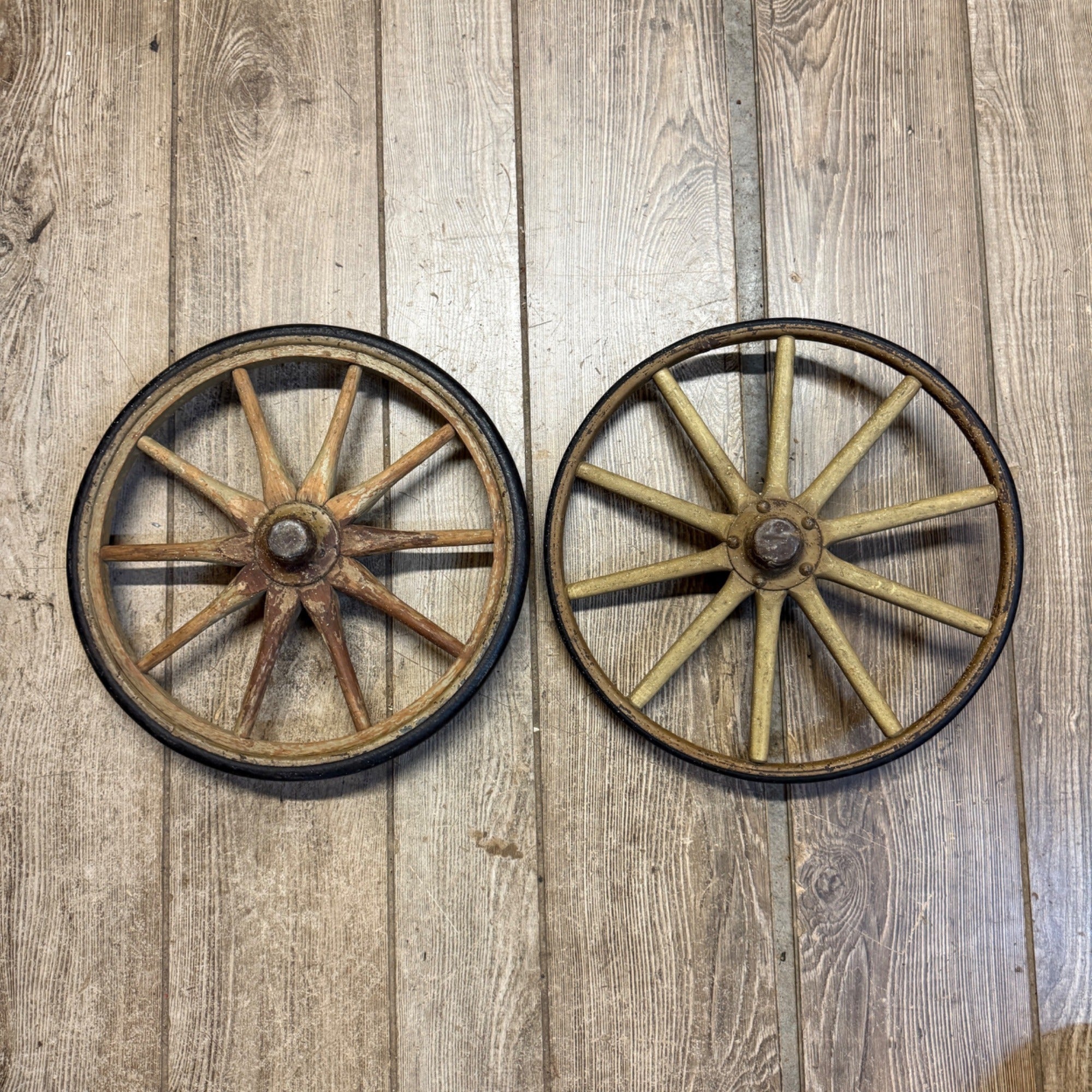 (2) Early Wooden Spoked Buggy Wagon Wheels Primitive Decor