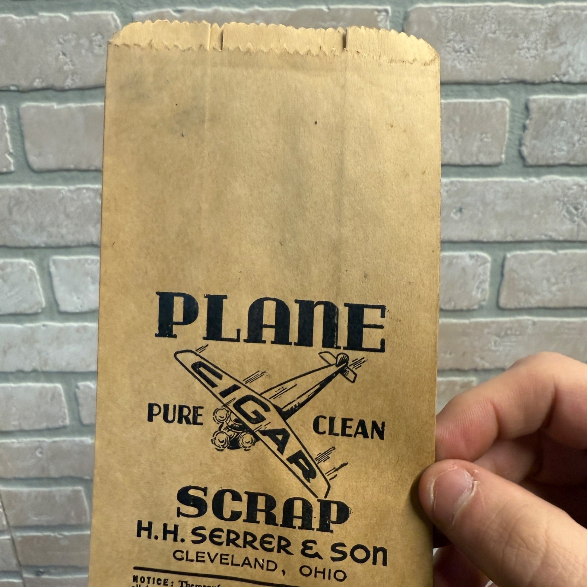 Vintage Plane Cigar Scrap Bag Early Ohio No 40 Serrer & Son Airplane Graphic