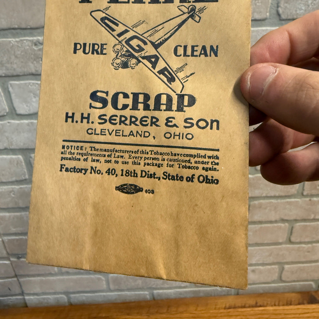 Vintage Plane Cigar Scrap Bag Early Ohio No 40 Serrer & Son Airplane Graphic