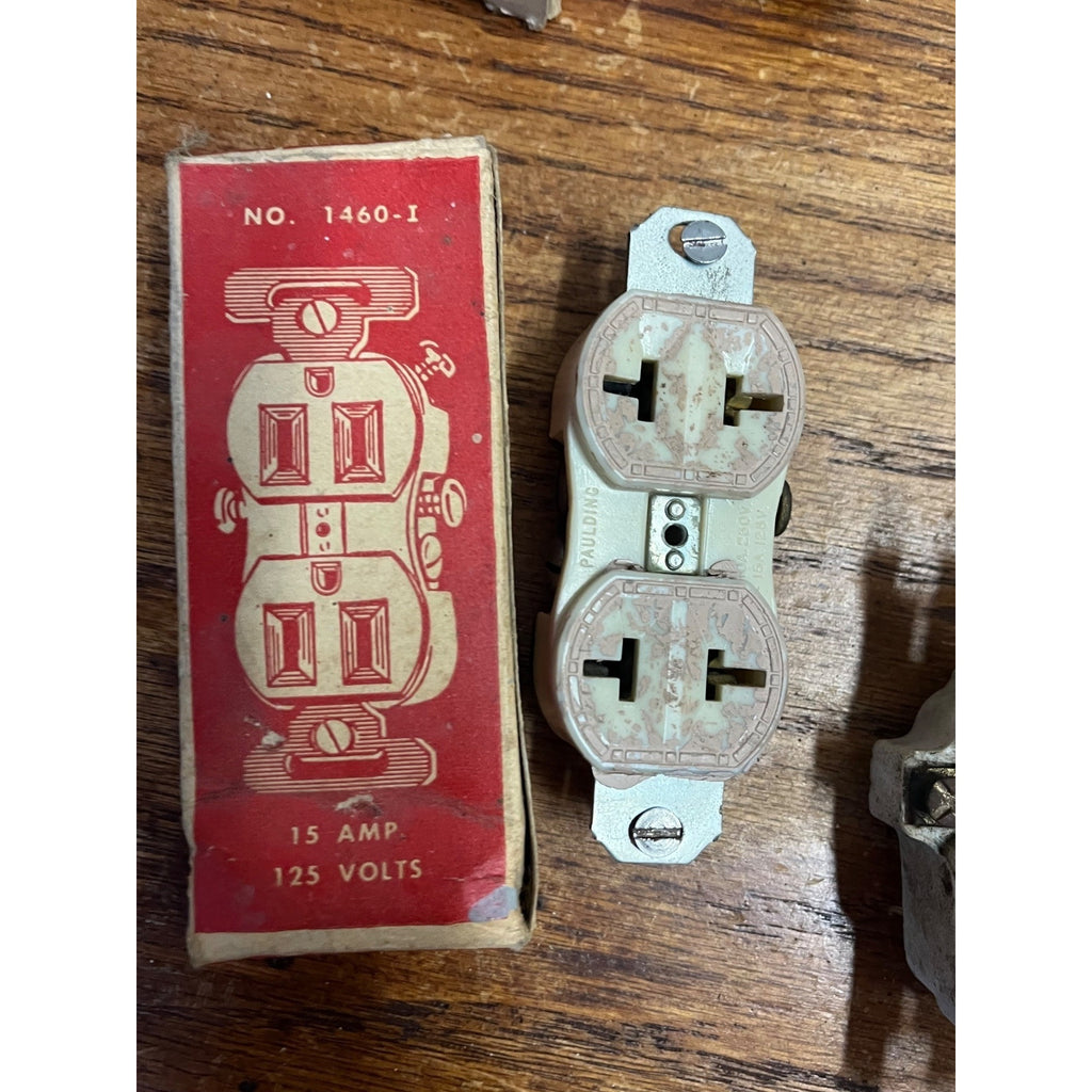 Vintage Electrical Hardware Lot NOS Duplex Outlets Switches Bakelite Plate USA