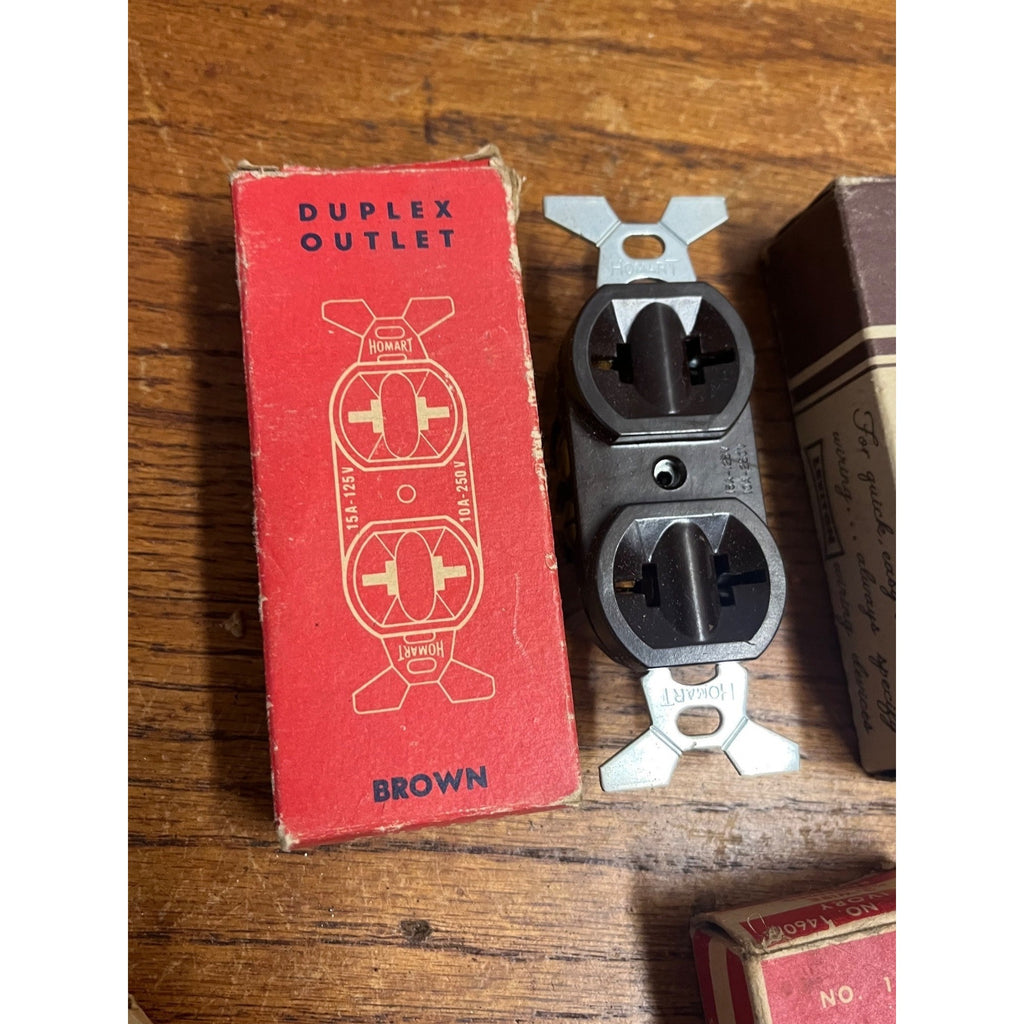 Vintage Electrical Hardware Lot NOS Duplex Outlets Switches Bakelite Plate USA